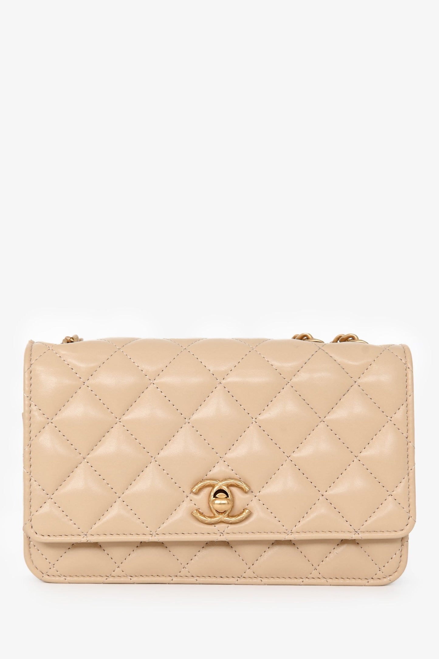 Chanel™ Beige Lambskin Leather 'All Slide' Wallet on Chain