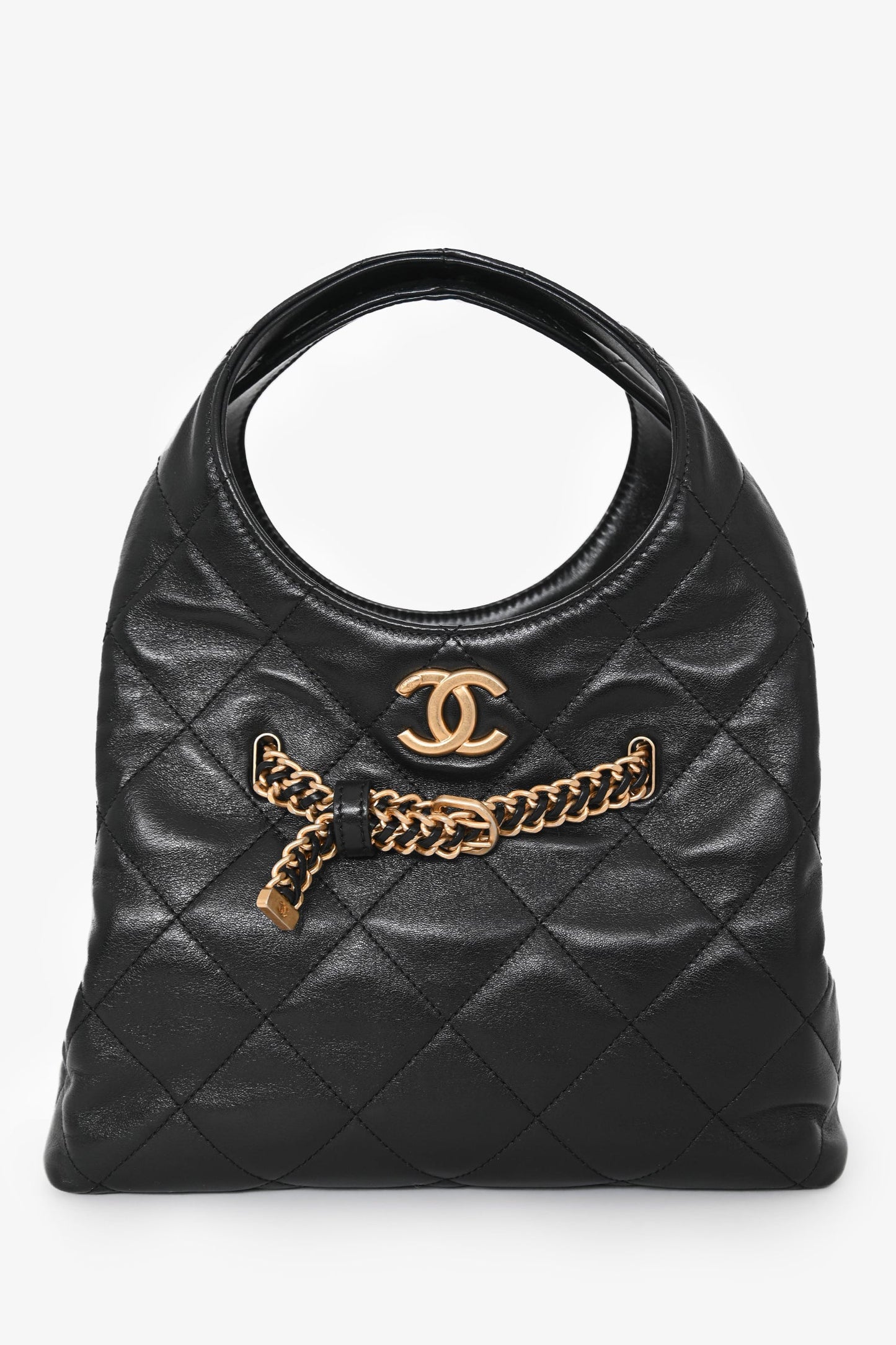 Chanel™ 2025 Black Lambskin Small 25 Quilted Chain Buckle Bag
