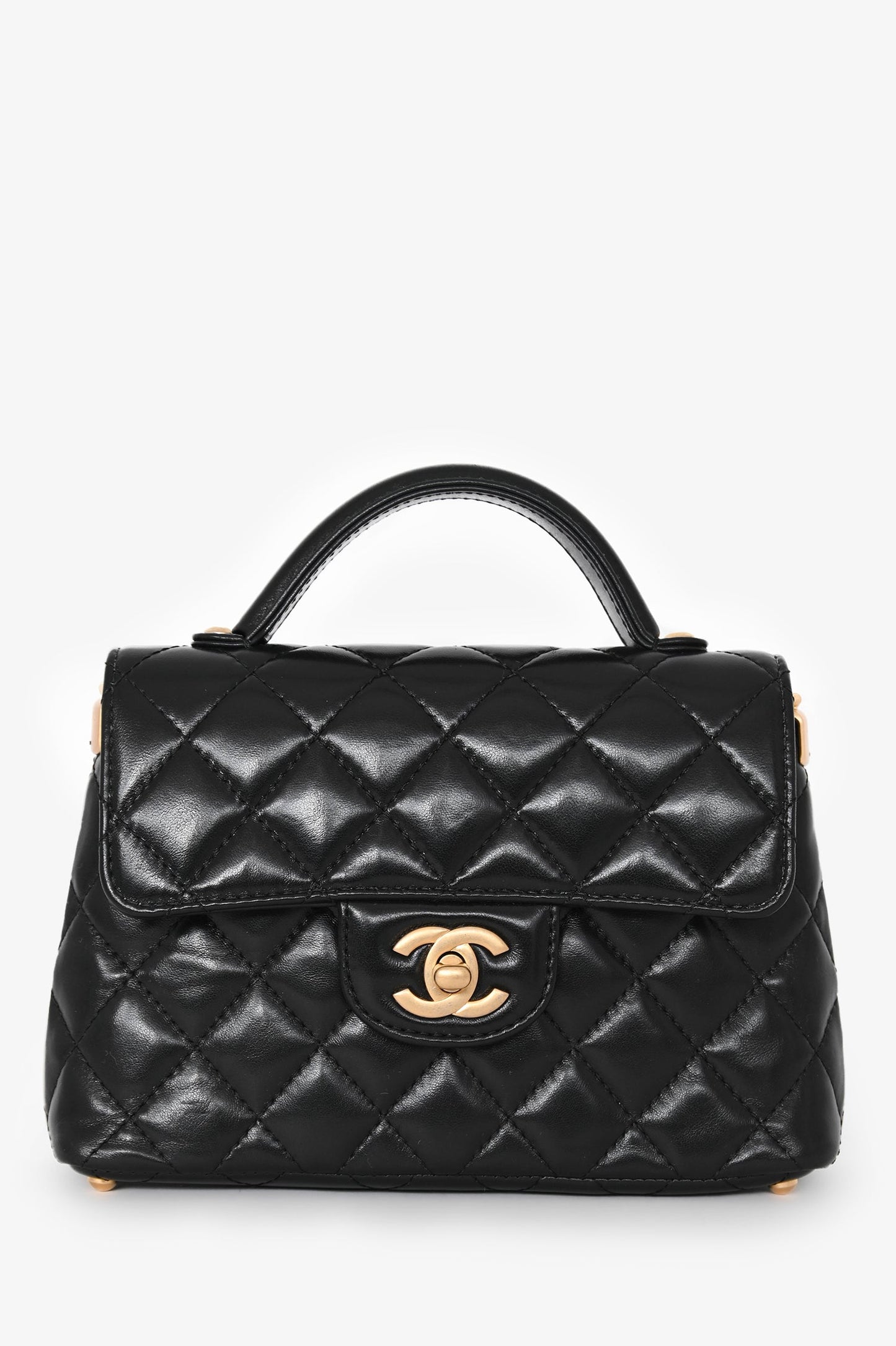Chanel™ 2025 Black Lambskin Mini Top Handle Chain Bag