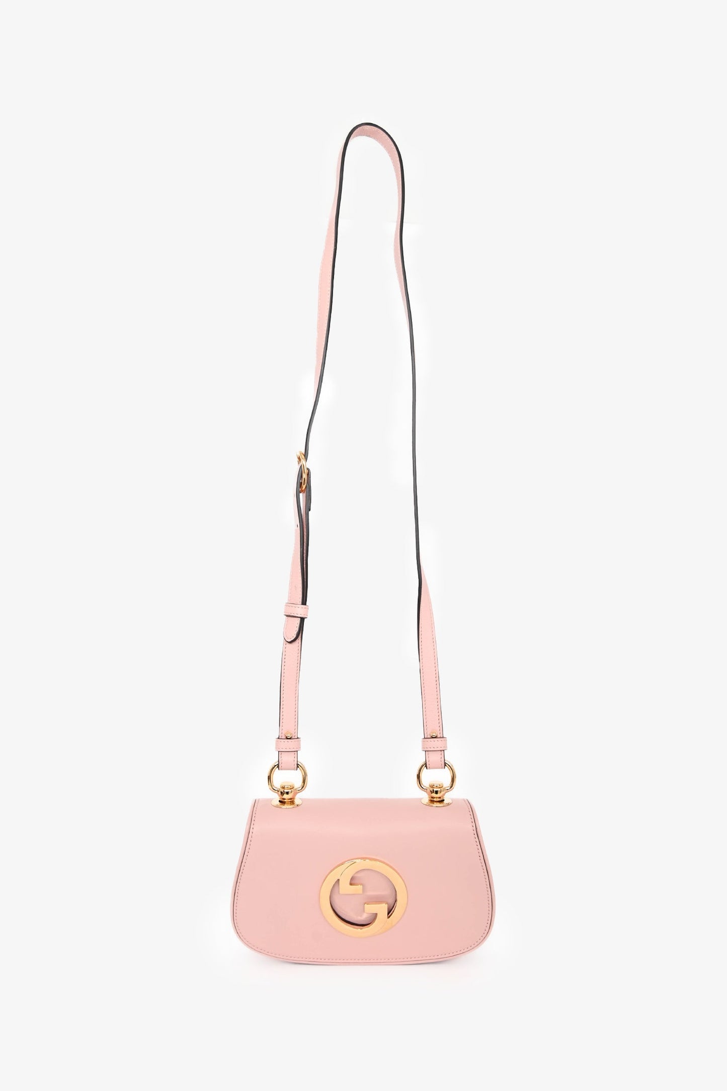 Gucci Pink Leather Mini 'Blondie' Crossbody Bag with Web Canvas Strap
