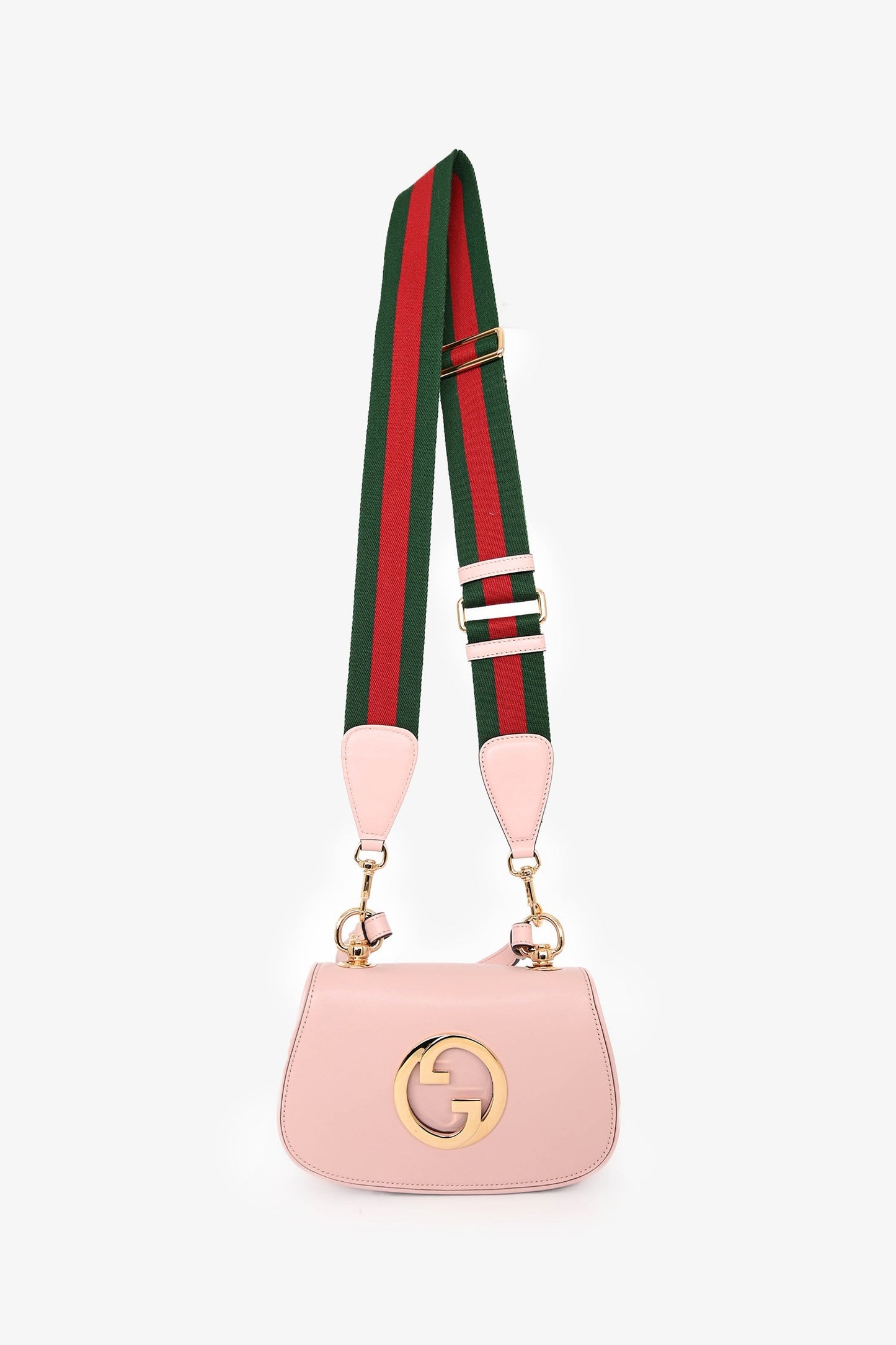 Gucci Pink Leather Mini 'Blondie' Crossbody Bag with Web Canvas Strap