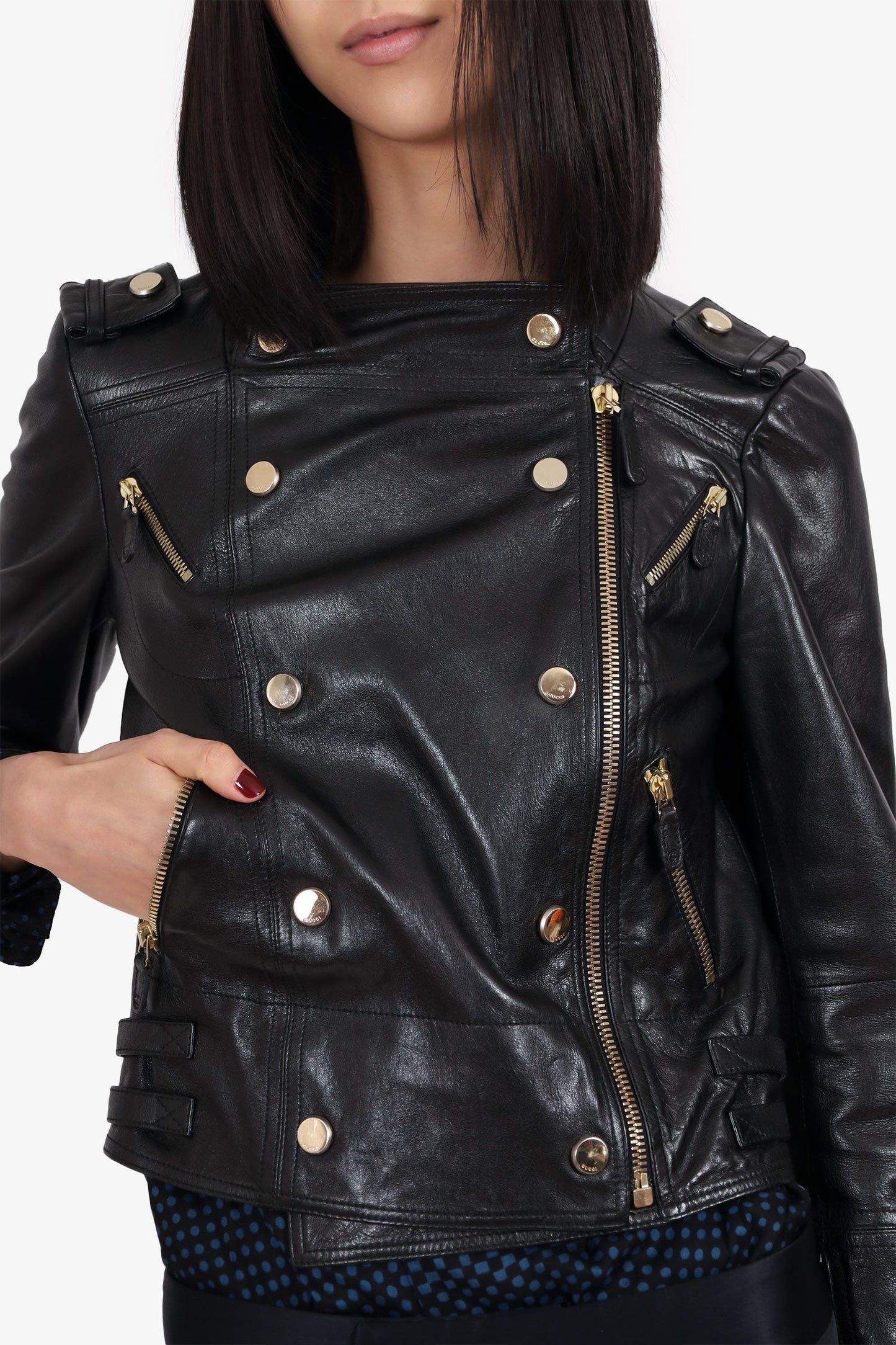 Gucci Black Leather Moto Jacket Size 42