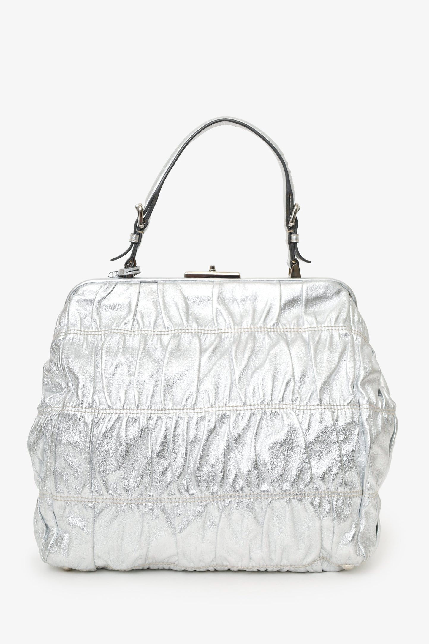 Prada Silver Leather Dressy Gaufre Bag