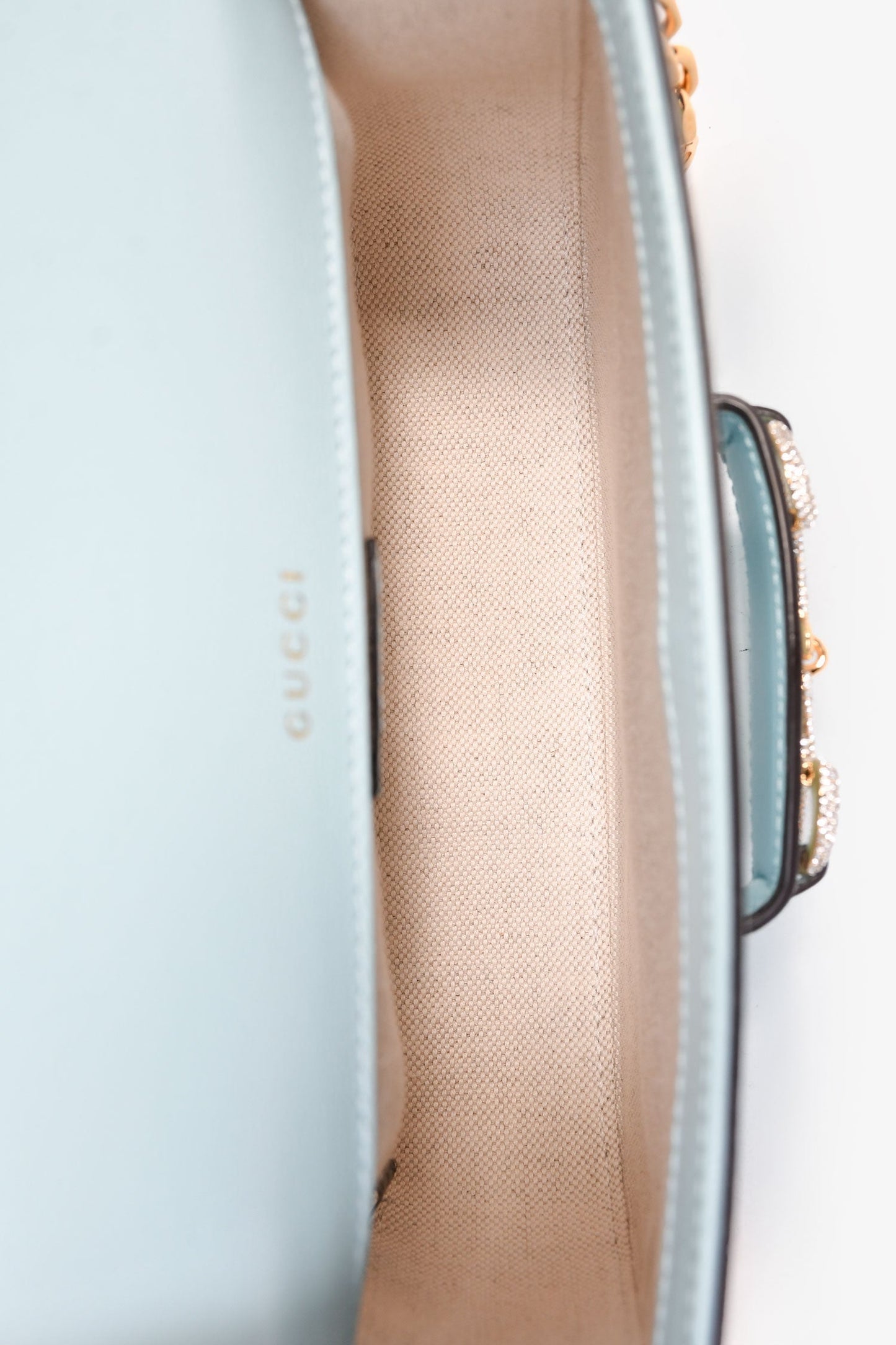 Gucci Blue Leather Crystal Horsebit 1955 Mini Shoulder Bag