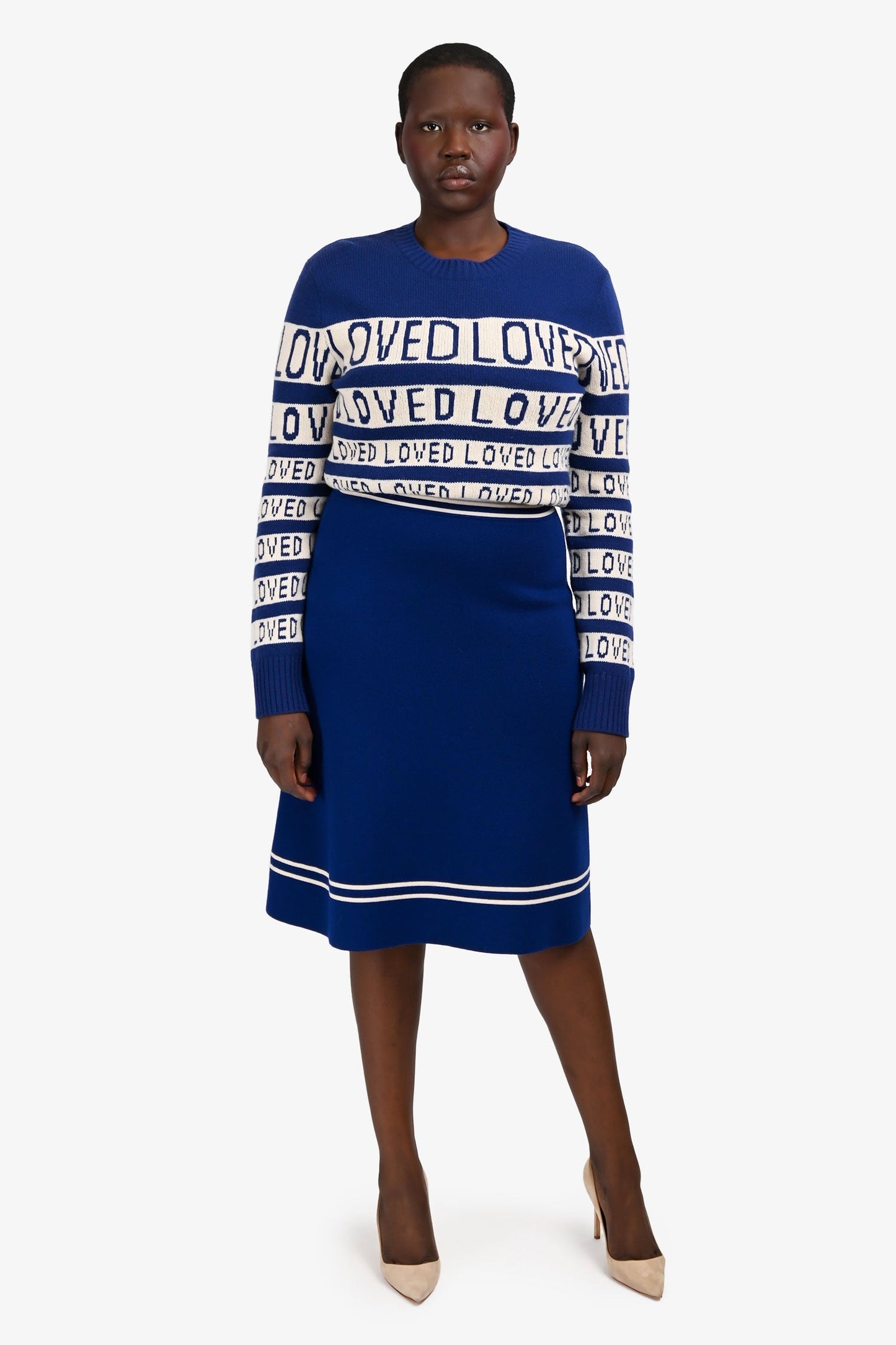 Gucci Blue Wool Midi Knit Skirt Size M