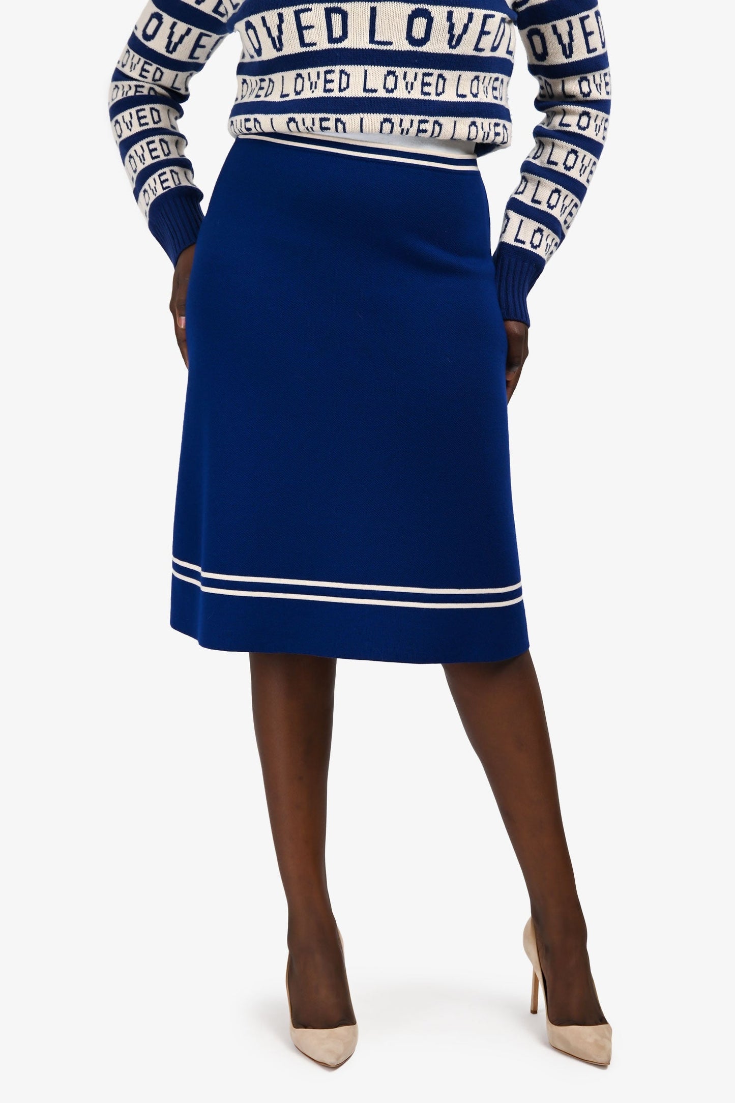 Gucci Blue Wool Midi Knit Skirt Size M