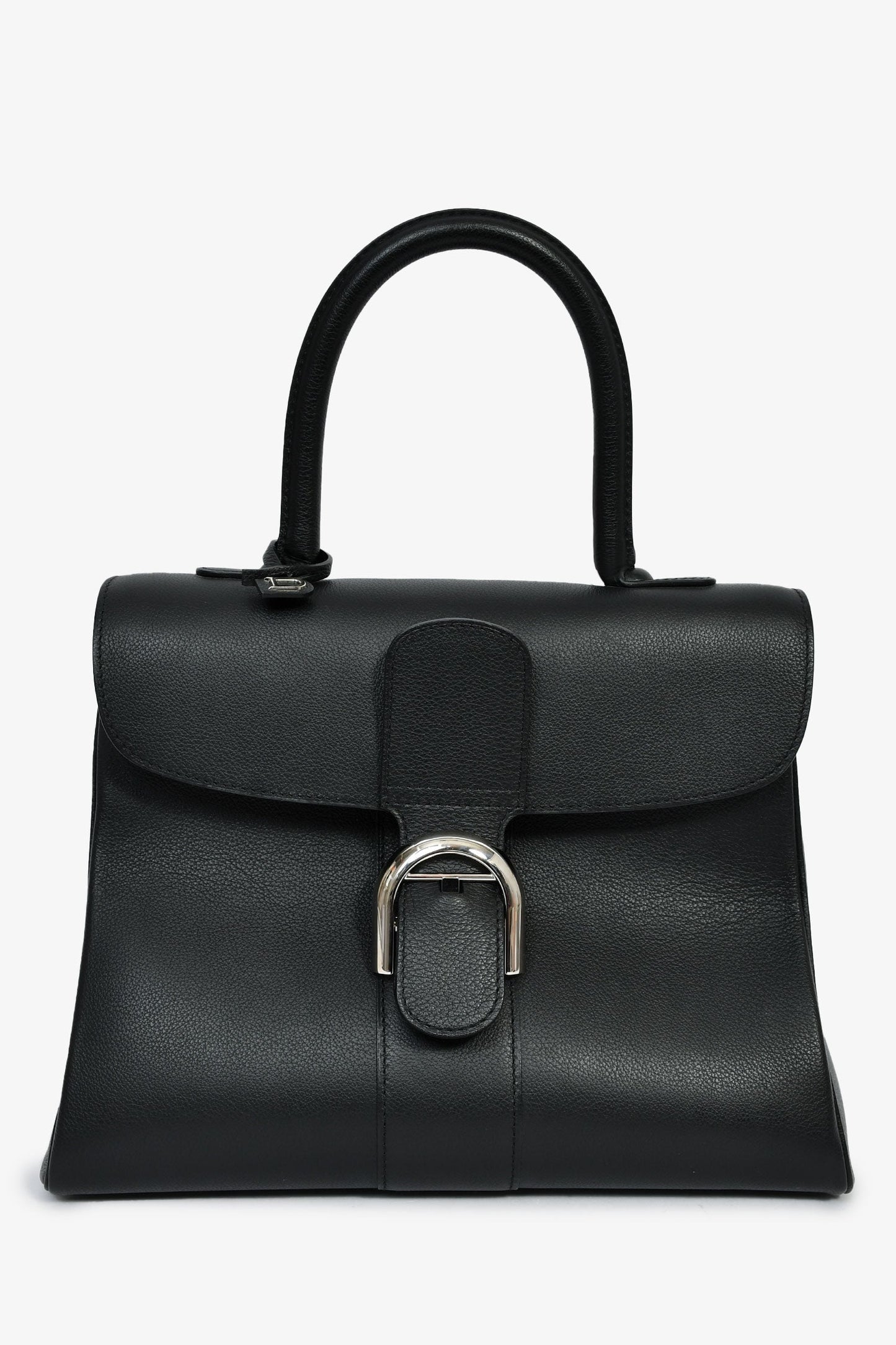 Delvaux Black Leather Brillant MM Top Handle Bag with Strap