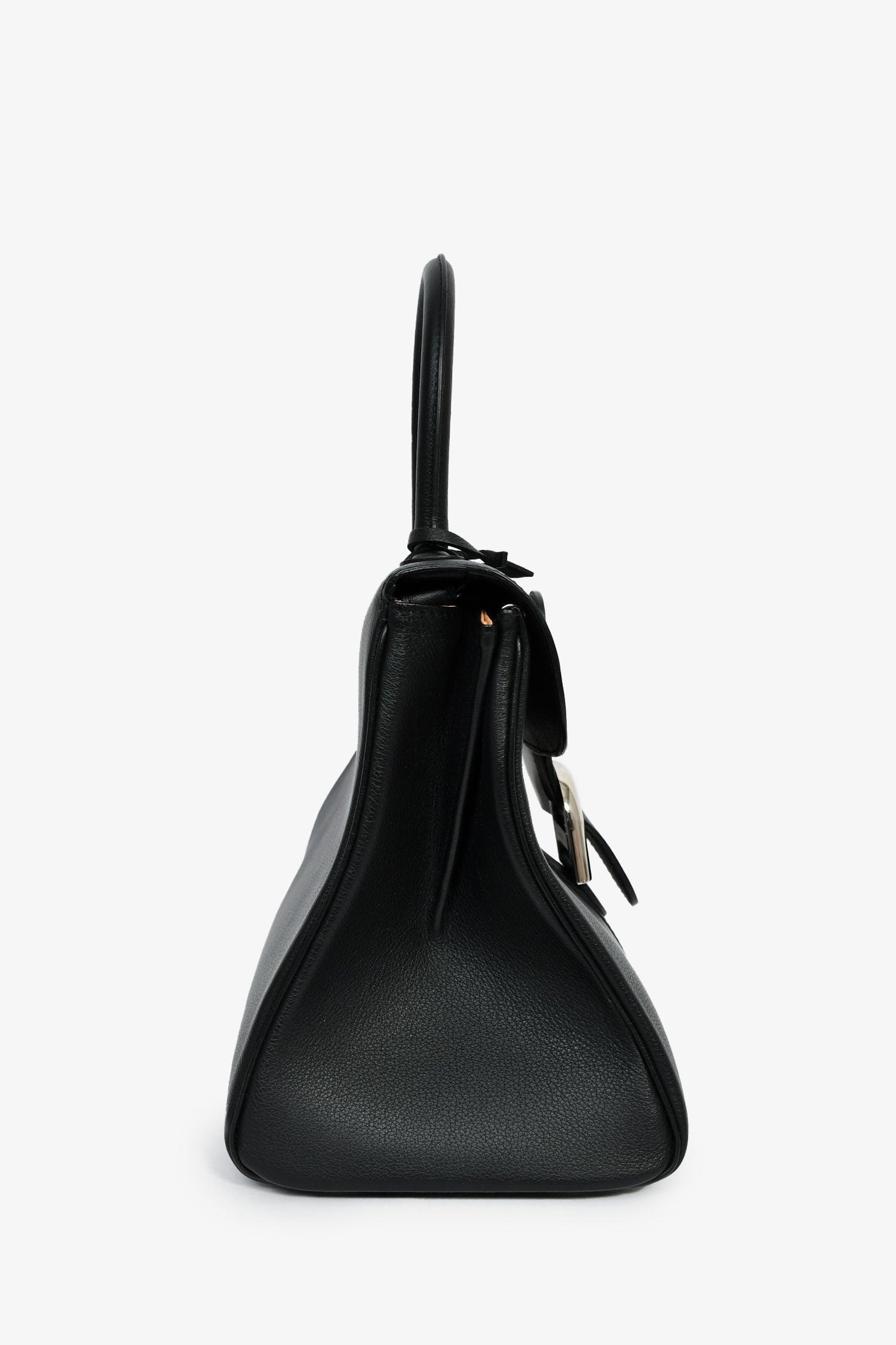 Delvaux Black Leather Brillant MM Top Handle Bag with Strap