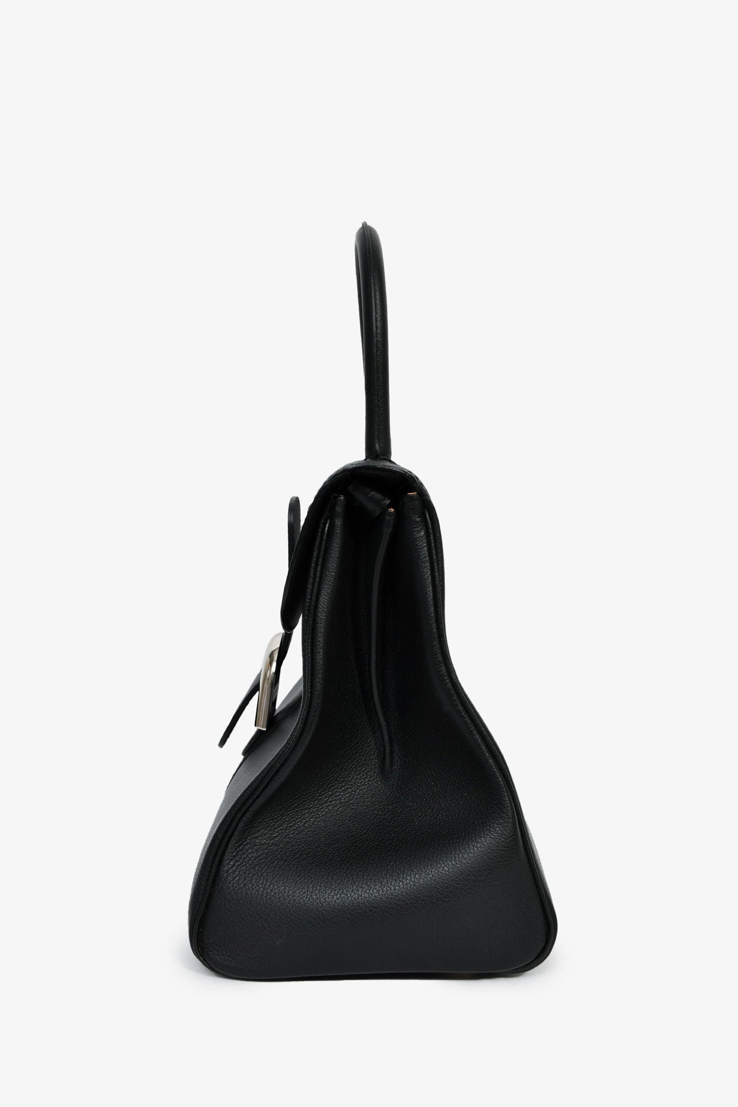 Delvaux Black Leather Brillant MM Top Handle Bag with Strap