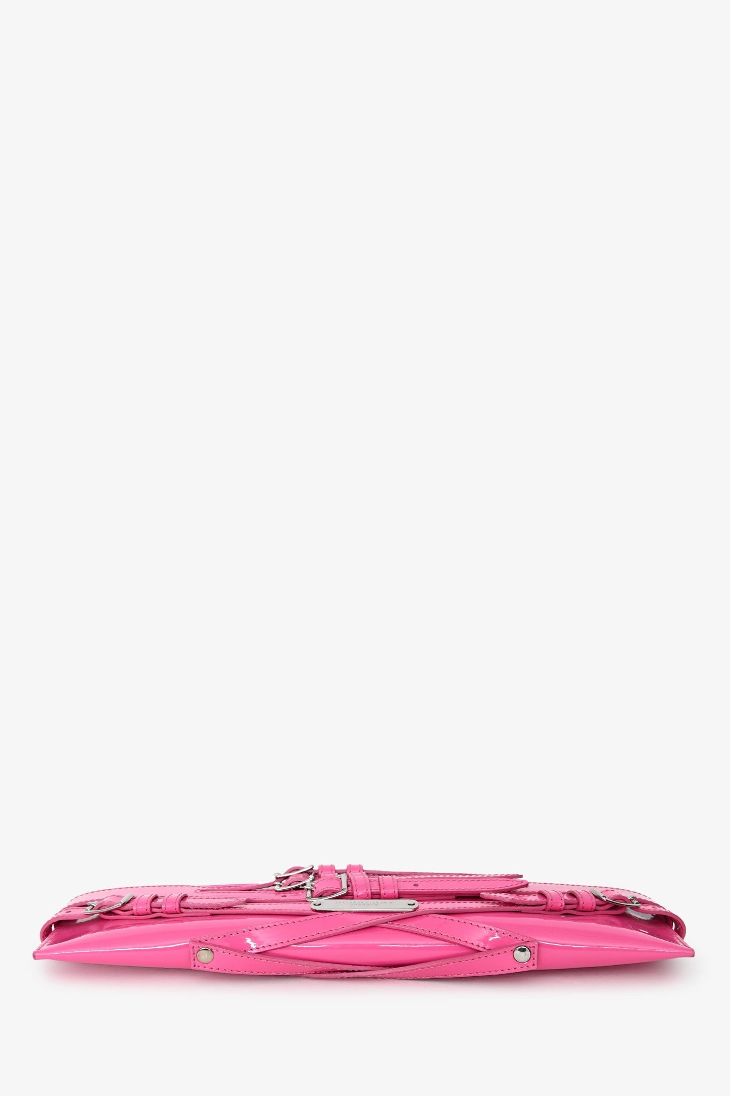 Burberry Prorsum Hot Pink Patent Buckle Detail 'Bridle' Long Zip Clutch with Strap