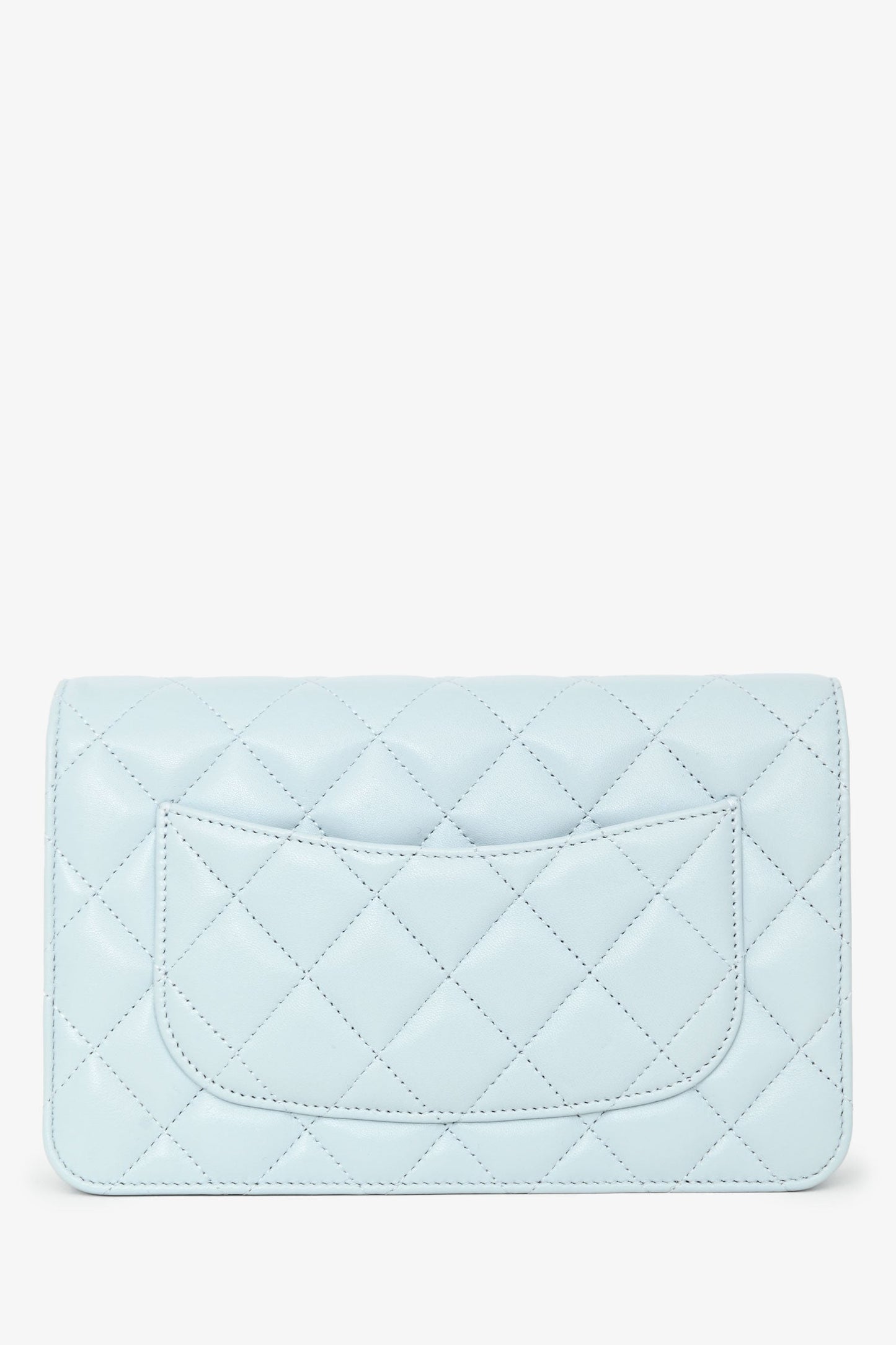 Chanel™ Light Blue Leather Quilted CC Pearl Crush Wallet On Chain