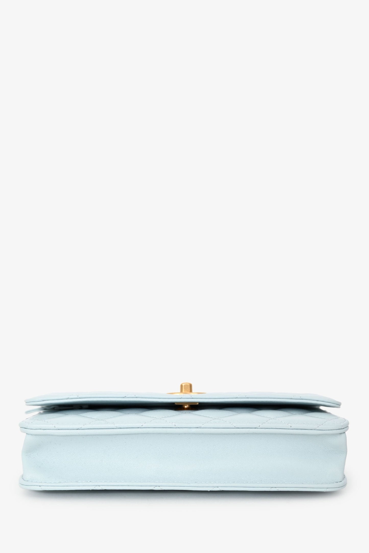 Chanel™ Light Blue Leather Quilted CC Pearl Crush Wallet On Chain