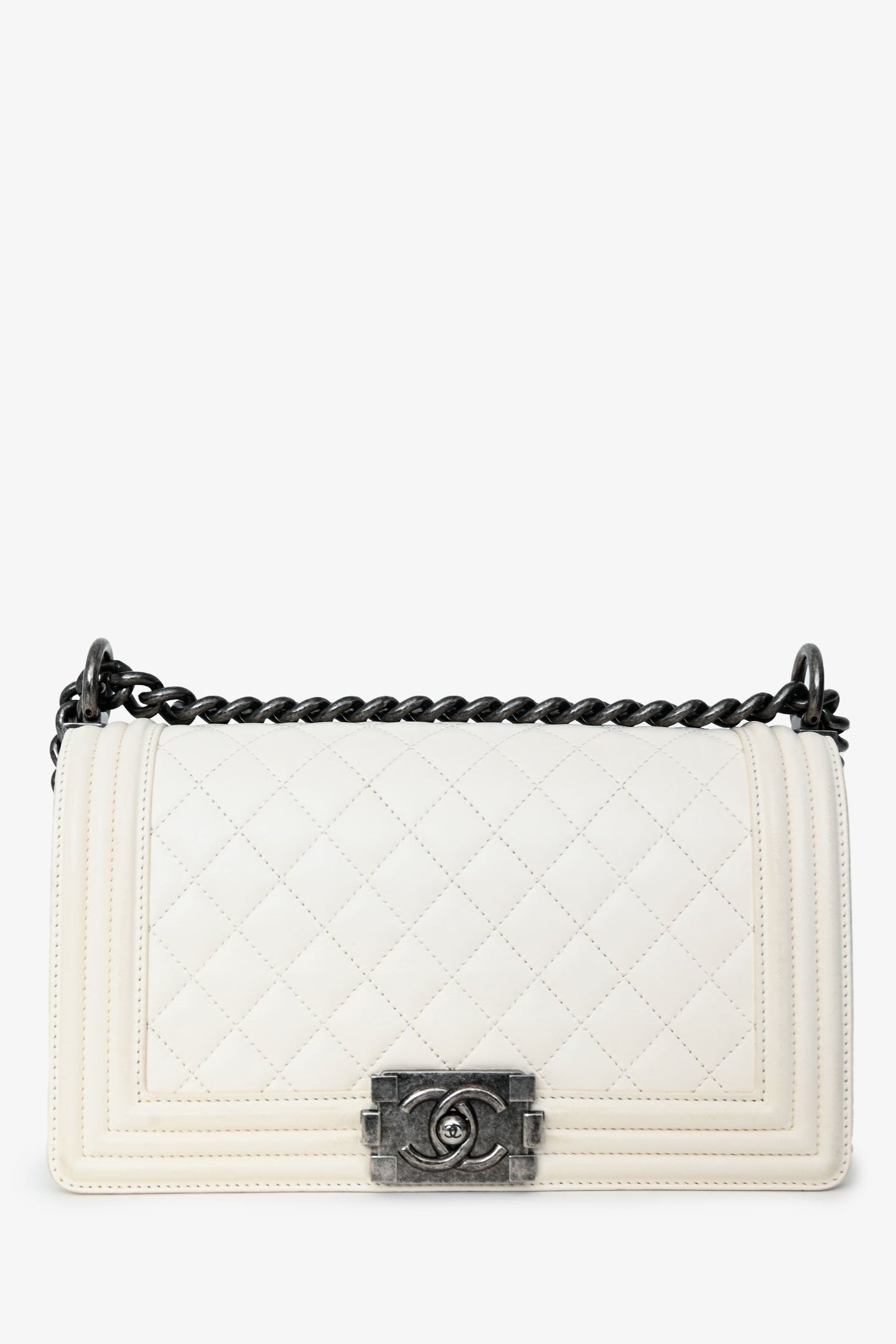 Chanel™ 2015-16 White Quilted Lambskin Leather Old Medium Boy Bag