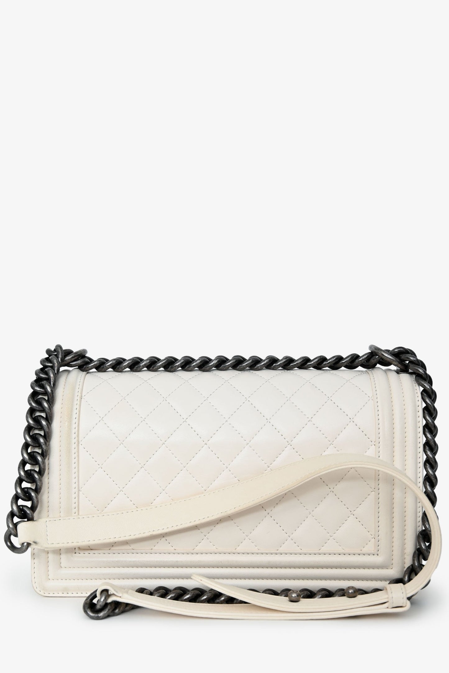 Chanel™ 2015-16 White Quilted Lambskin Leather Old Medium Boy Bag