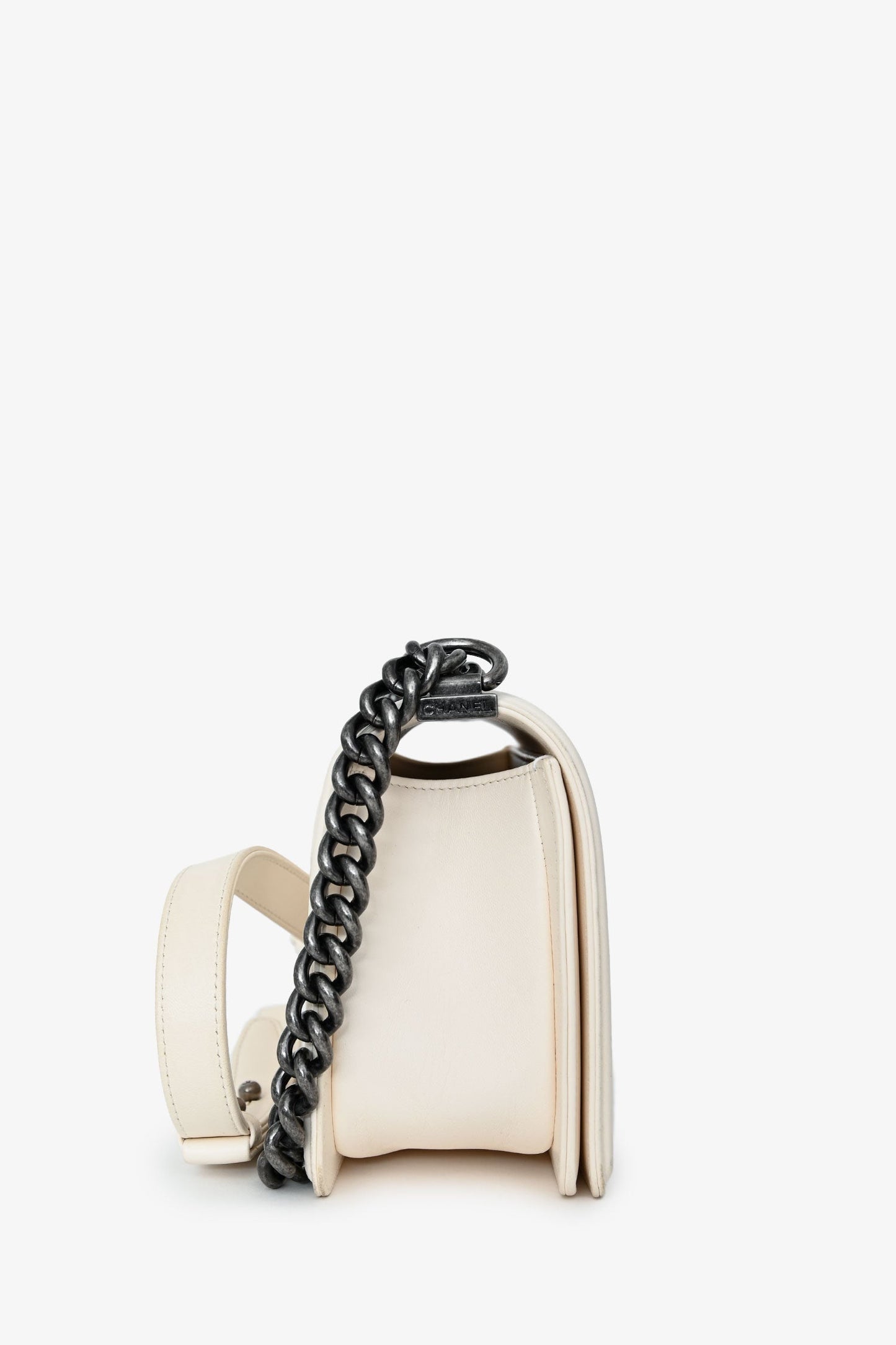 Chanel™ 2015-16 White Quilted Lambskin Leather Old Medium Boy Bag