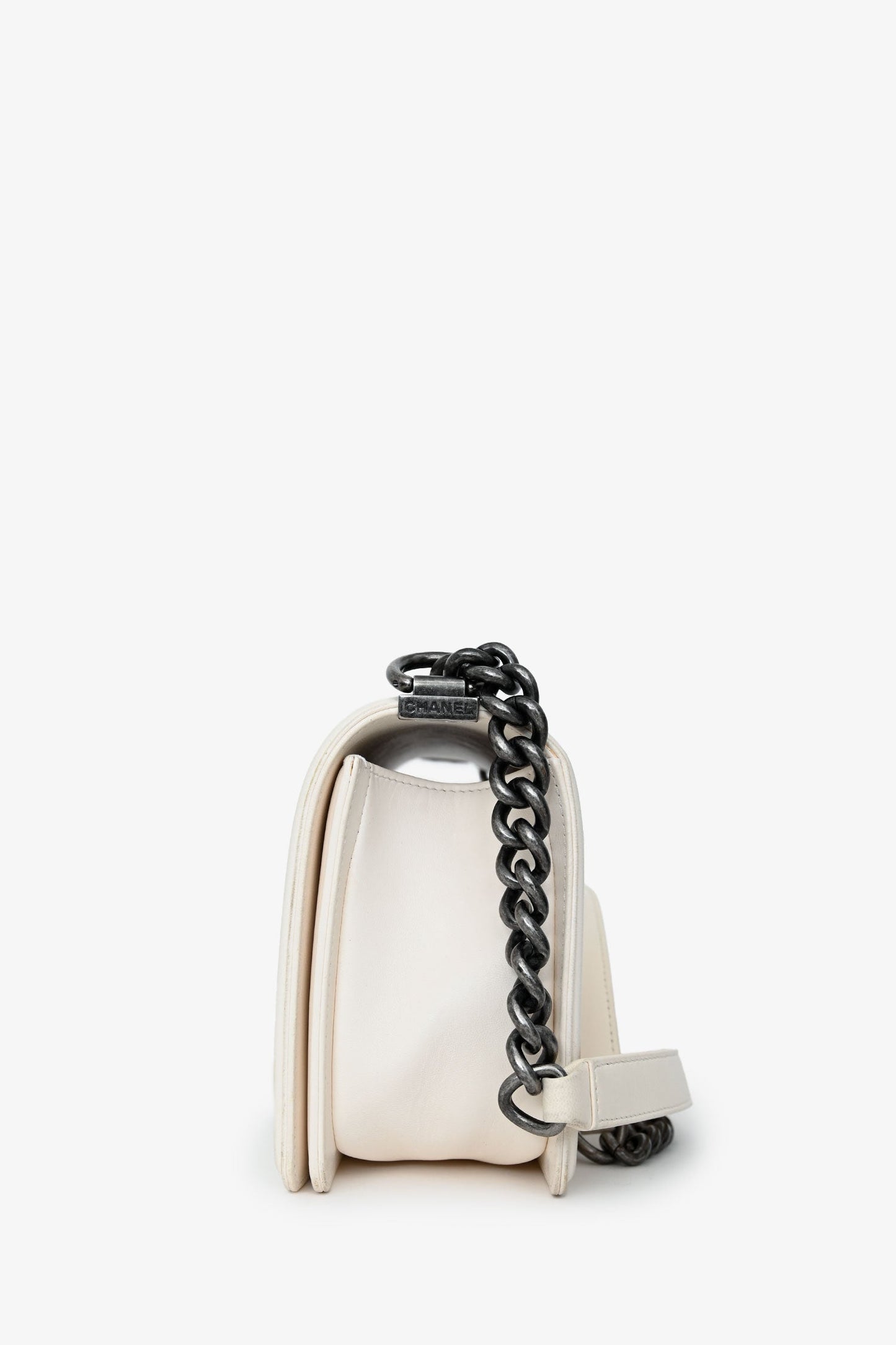 Chanel™ 2015-16 White Quilted Lambskin Leather Old Medium Boy Bag