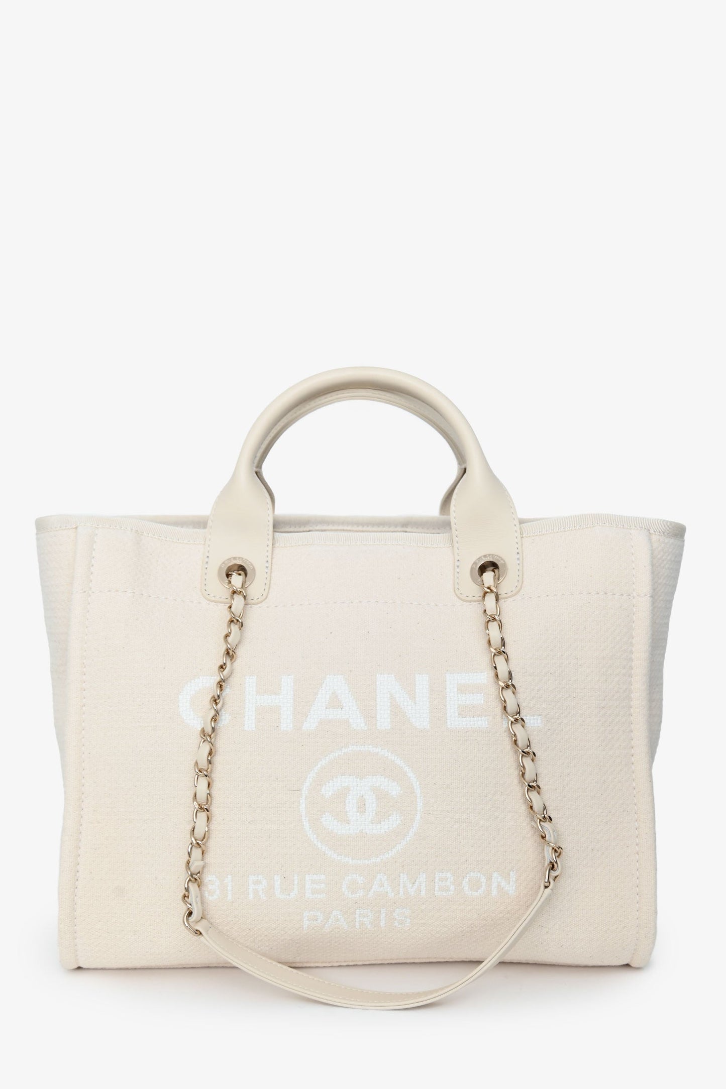 Chanel™ Beige Canvas Small Deauville Shopping Tote with Pouch