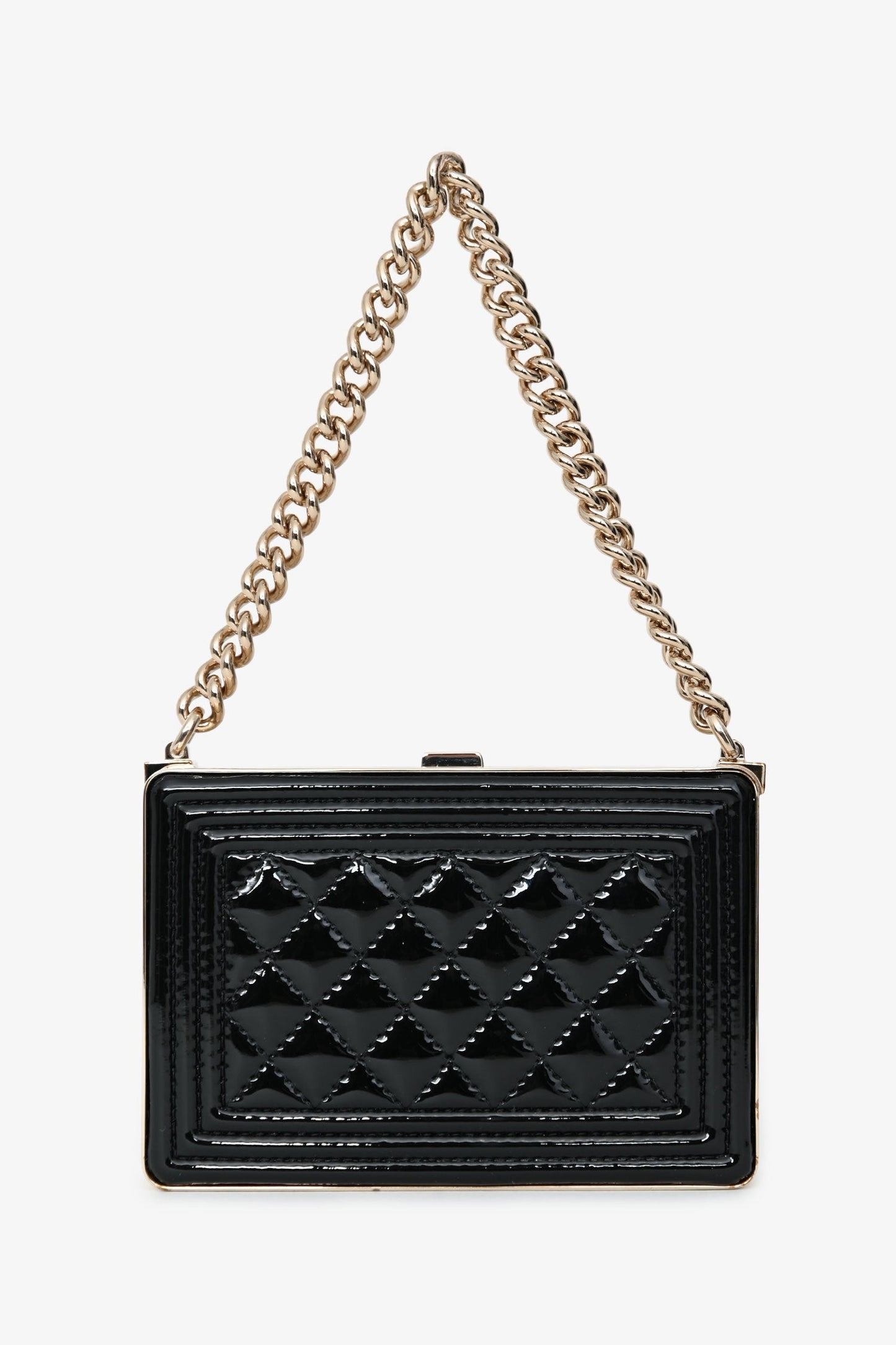 Chanel™ Black Patent Calfskin 'Minaudiere' Chain Box Boy Bag