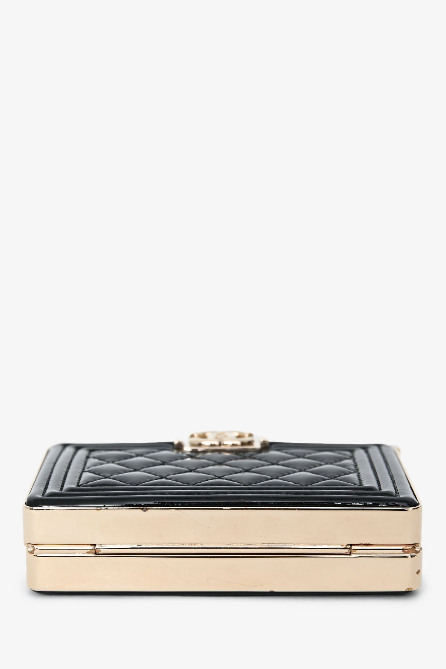 Chanel™ Black Patent Calfskin 'Minaudiere' Chain Box Boy Bag