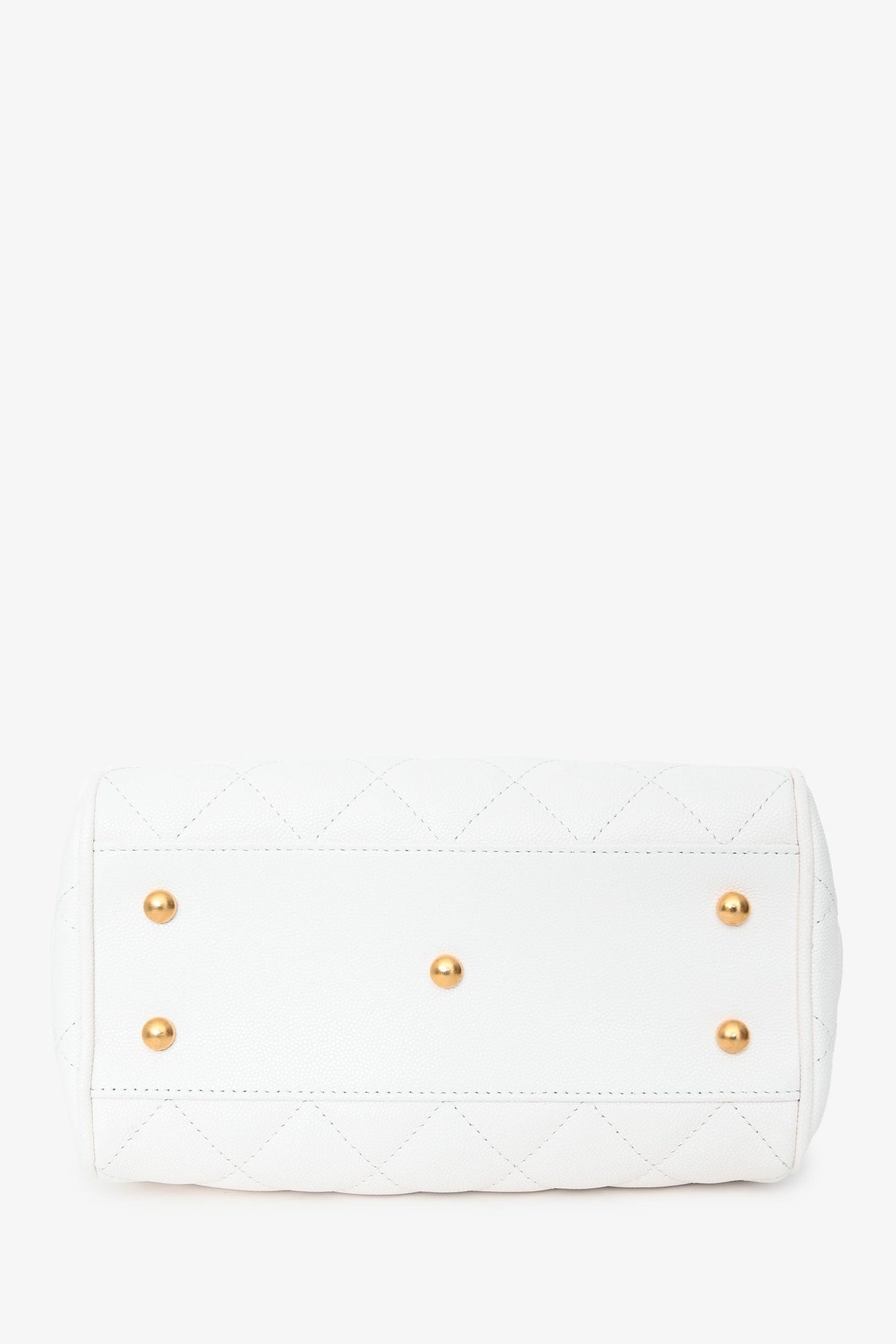 Chanel™ White Caviar Leather Bowling Bag with Gold Hardware