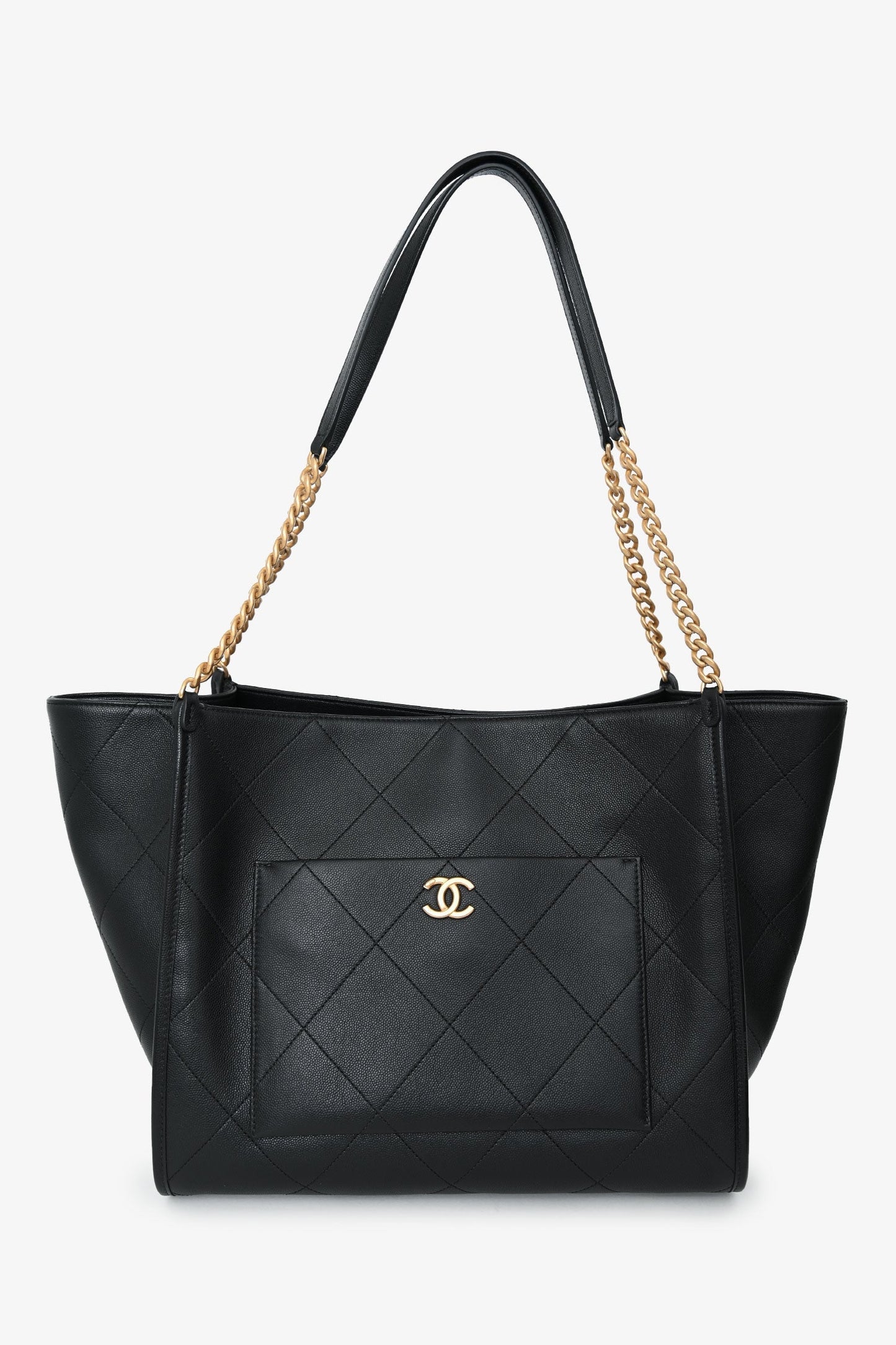 Chanel™ 2025 Black Lambskin CC Large Shopping Tote with Pouch