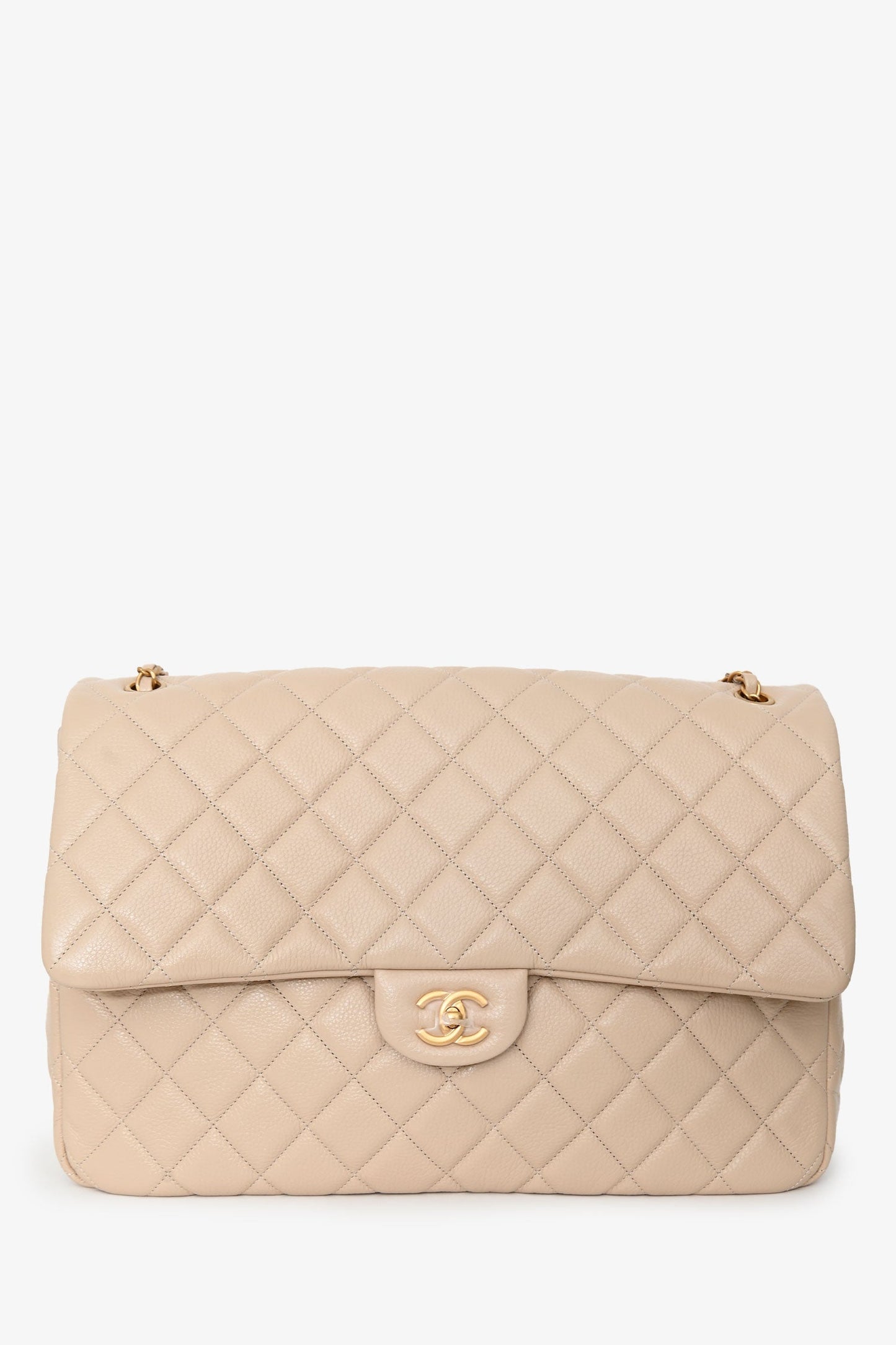 Chanel™ Beige Calfskin Leather Airline XXL Single Flap Bag