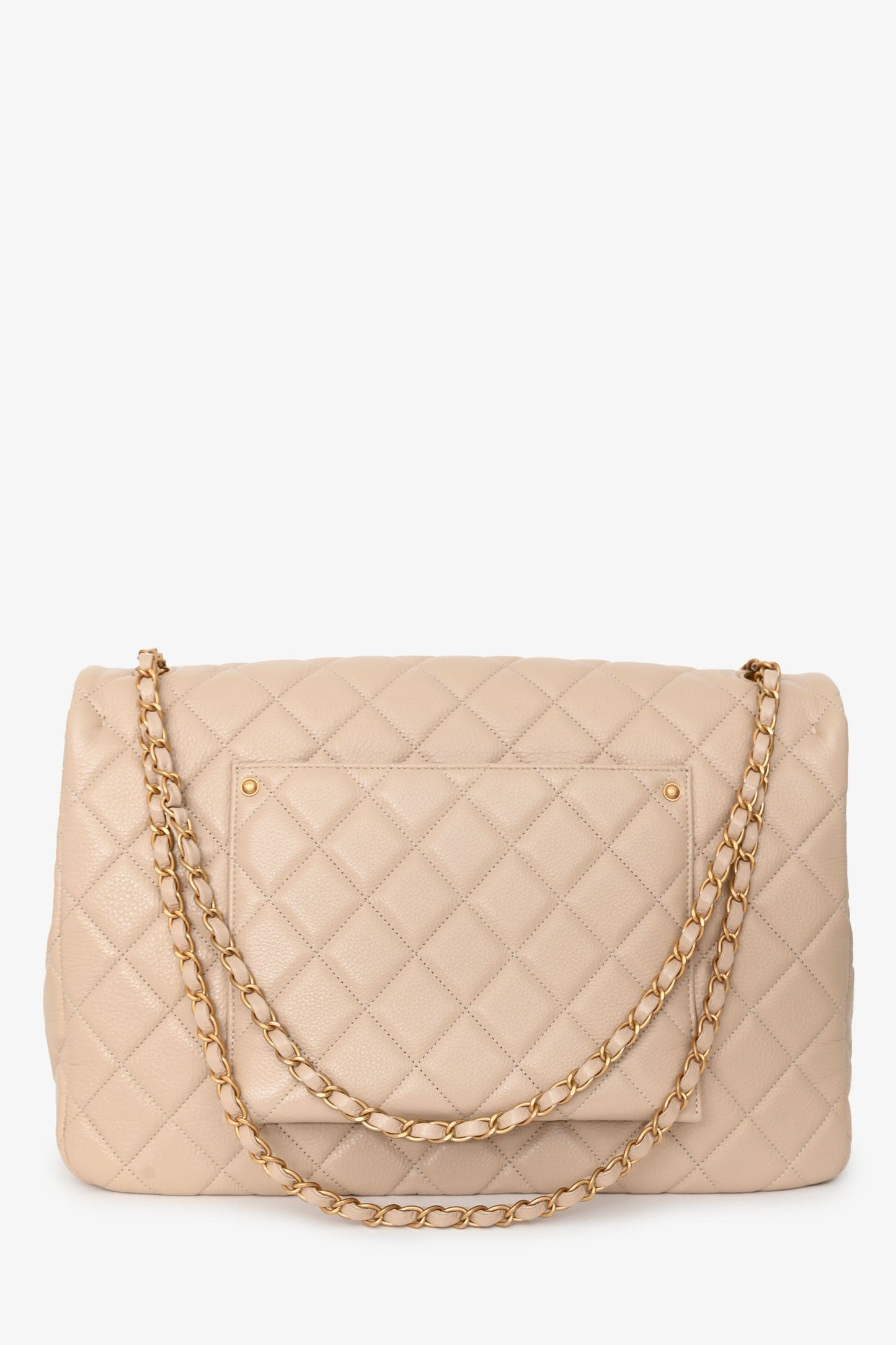 Chanel™ Beige Calfskin Leather Airline XXL Single Flap Bag