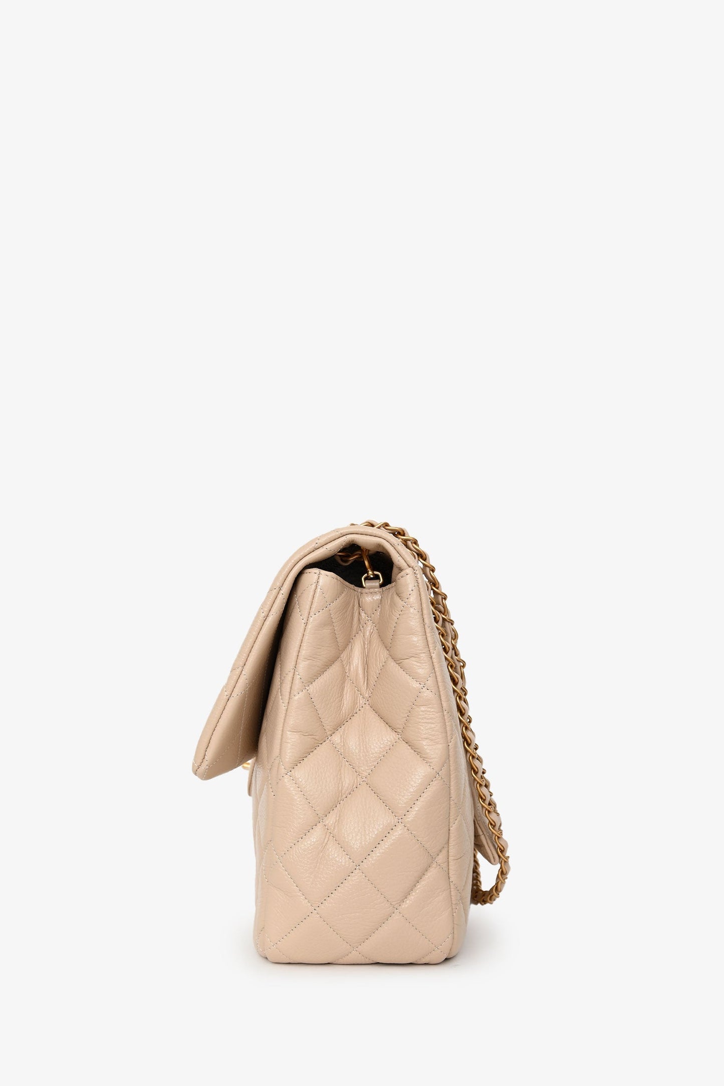 Chanel™ Beige Calfskin Leather Airline XXL Single Flap Bag