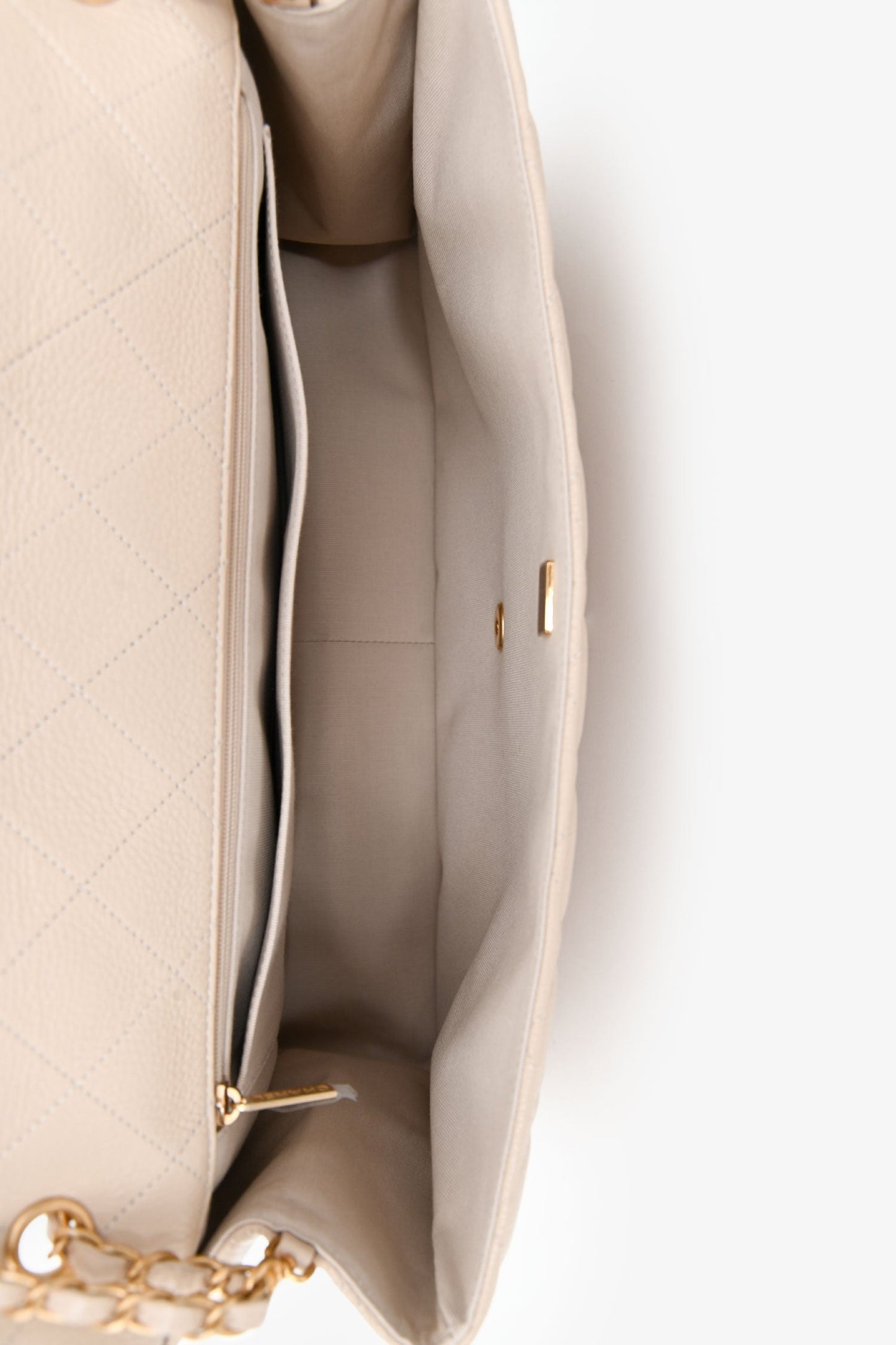 Chanel™ Beige Calfskin Leather Airline XXL Single Flap Bag