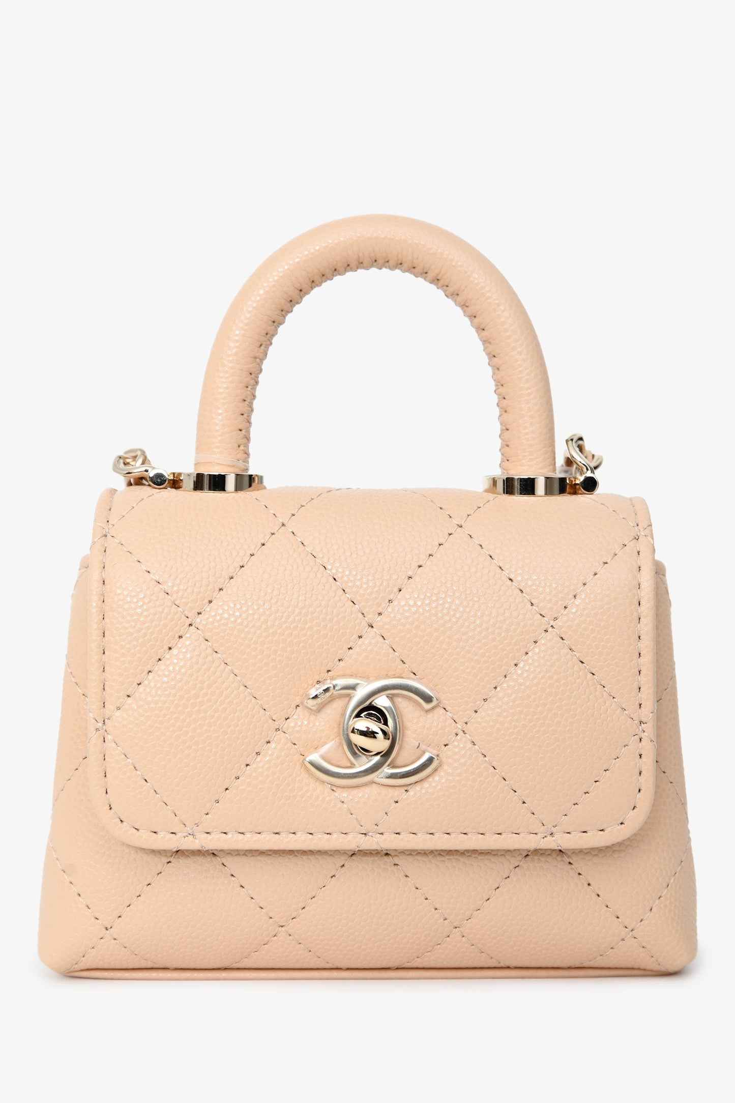 Chanel™ Beige Caviar Leather Micro Coco Top Handle Bag with Chain