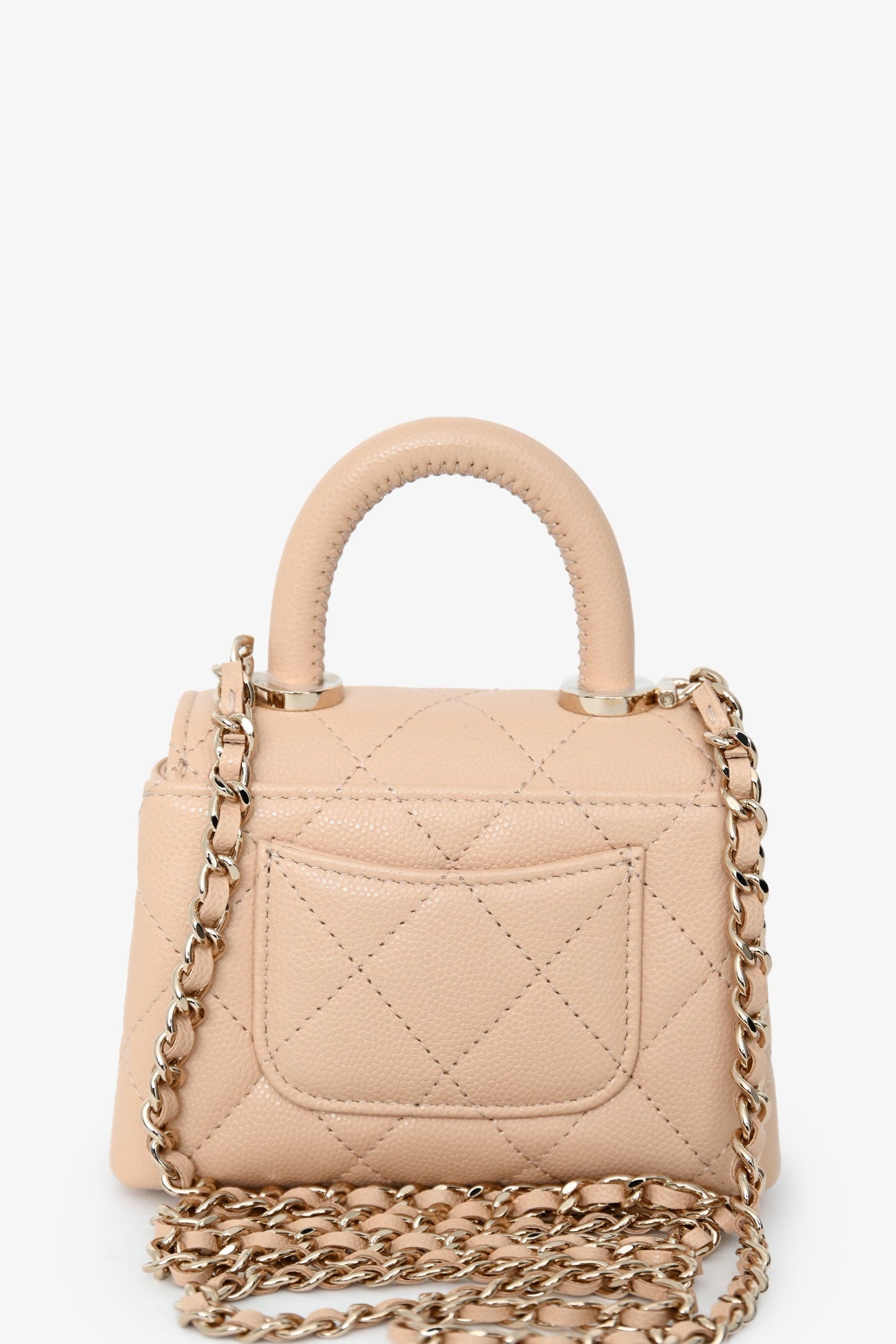Chanel™ Beige Caviar Leather Micro Coco Top Handle Bag with Chain