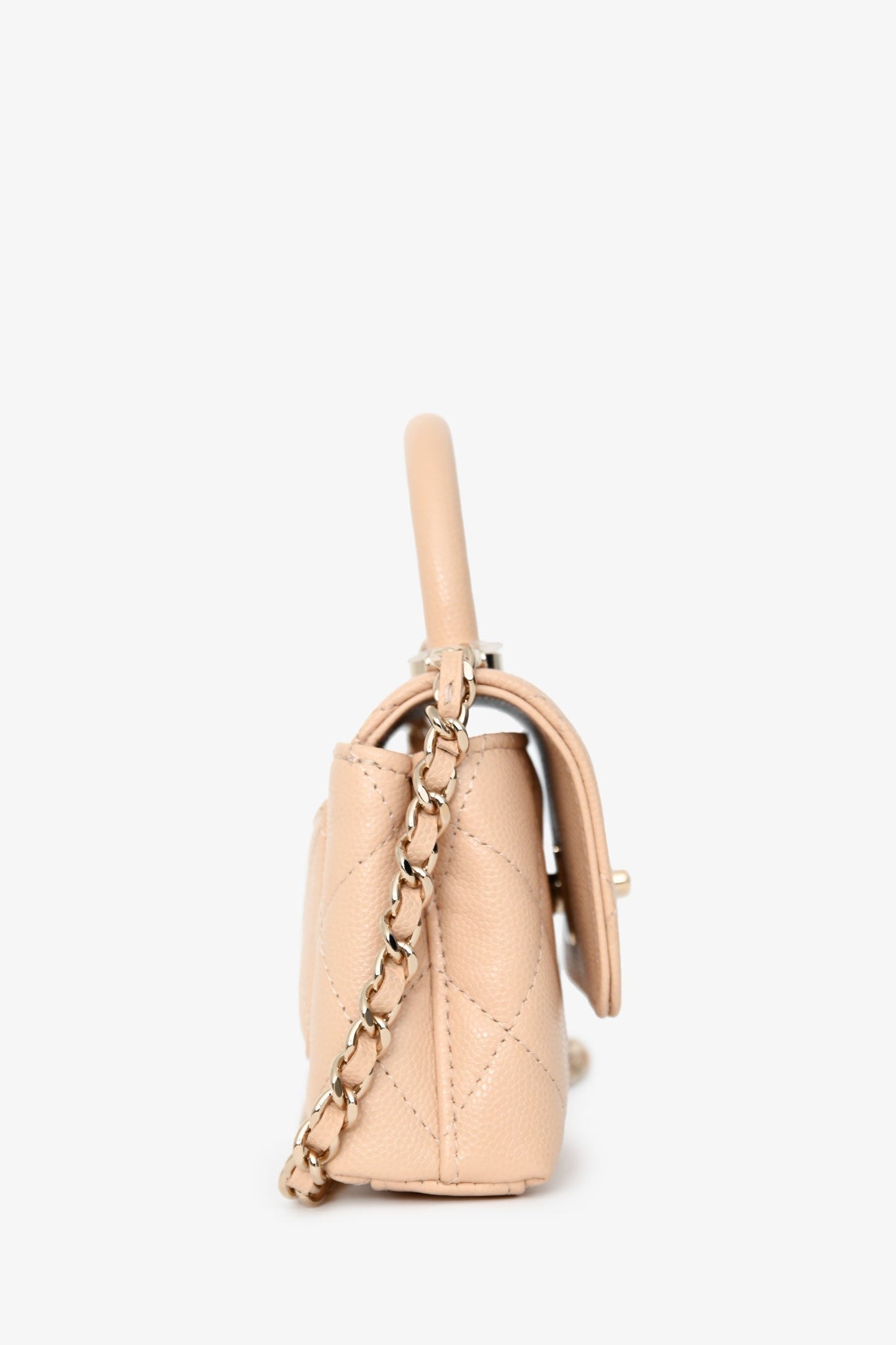 Chanel™ Beige Caviar Leather Micro Coco Top Handle Bag with Chain