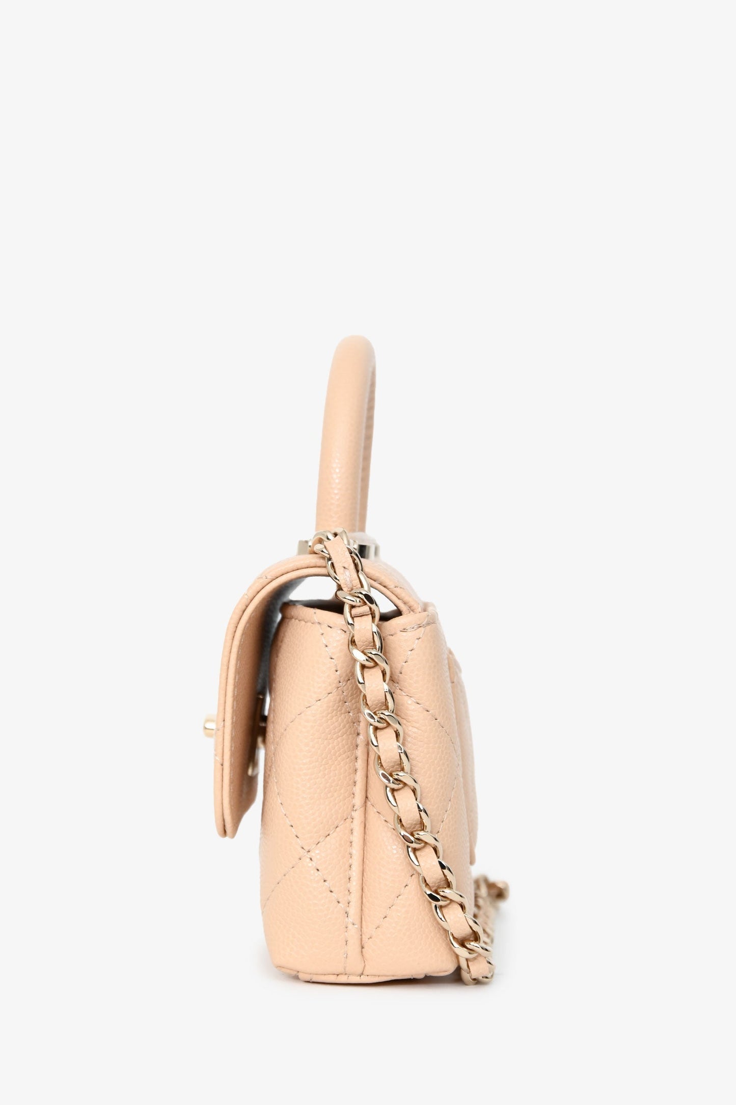 Chanel™ Beige Caviar Leather Micro Coco Top Handle Bag with Chain