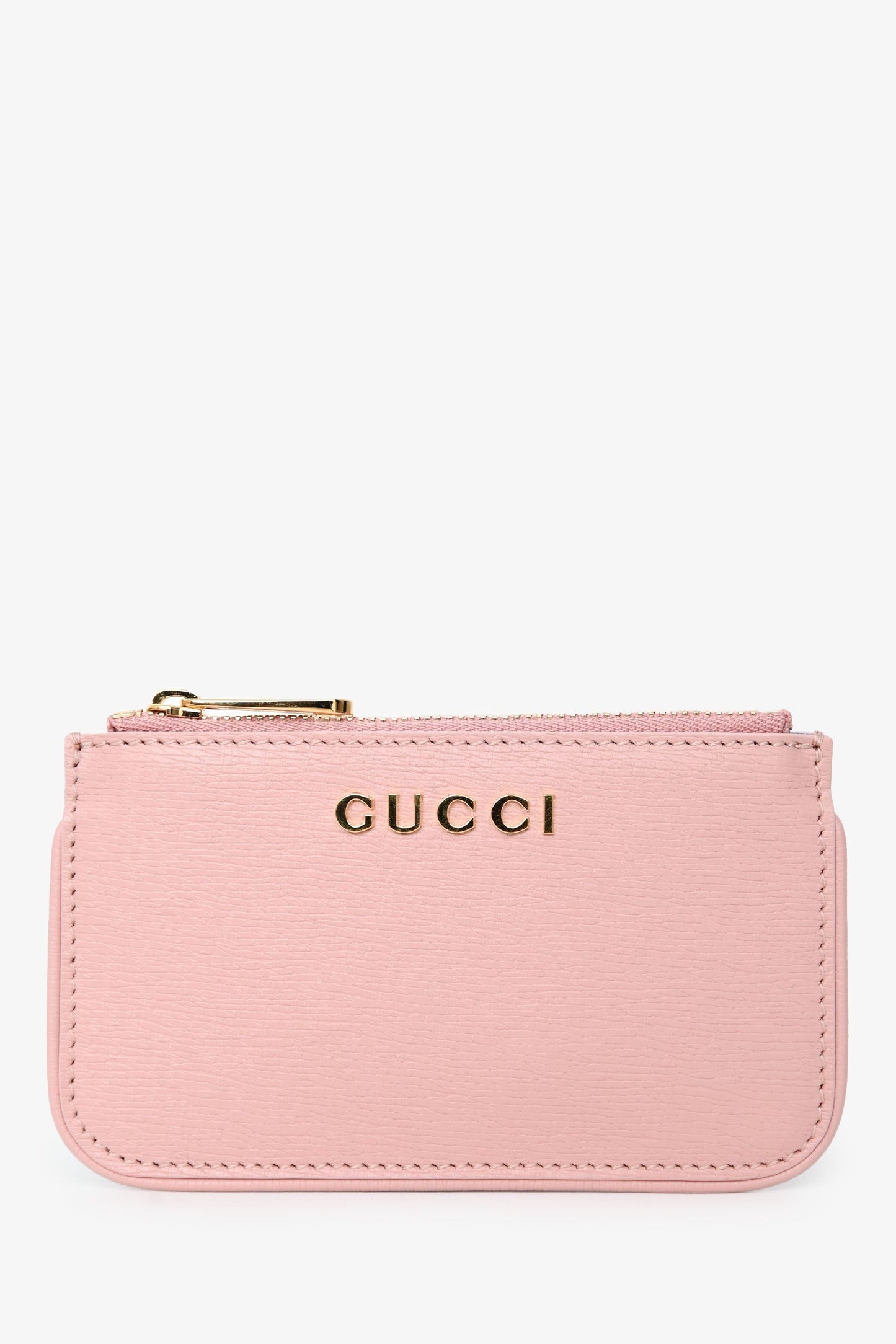 Gucci Pink Leather Logo Zip Wallet With Keychain