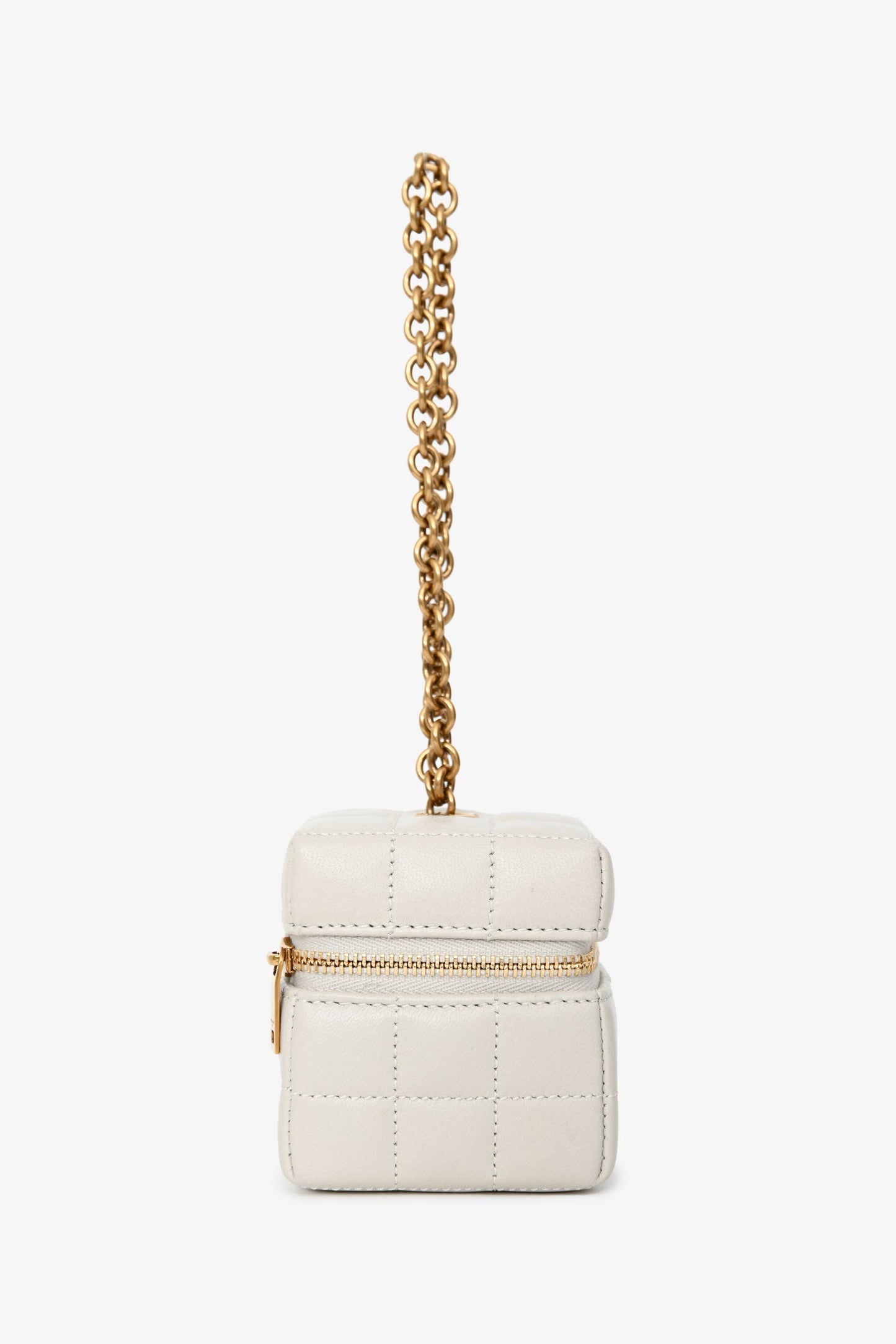 Saint Laurent White Lambskin Cassandre Matelasse Logo Cube Wristlet