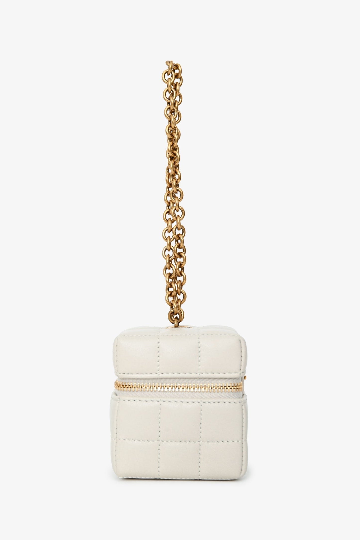 Saint Laurent White Lambskin Cassandre Matelasse Logo Cube Wristlet