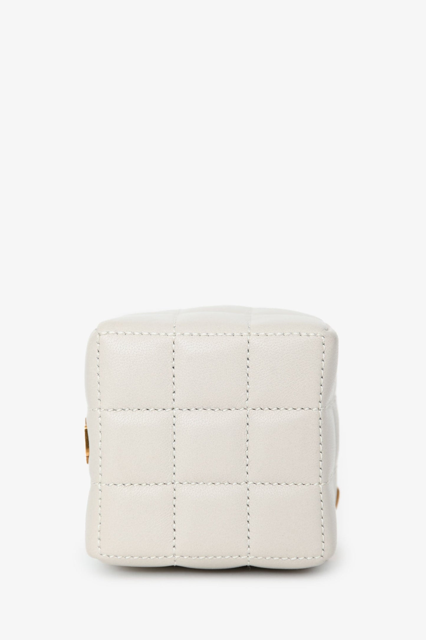 Saint Laurent White Lambskin Cassandre Matelasse Logo Cube Wristlet