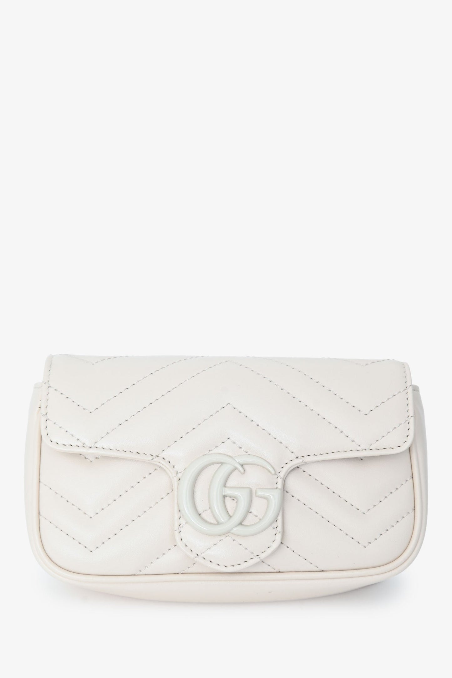 Gucci White Leather Chevron Quilted Super Mini GG Marmont Belt Bag