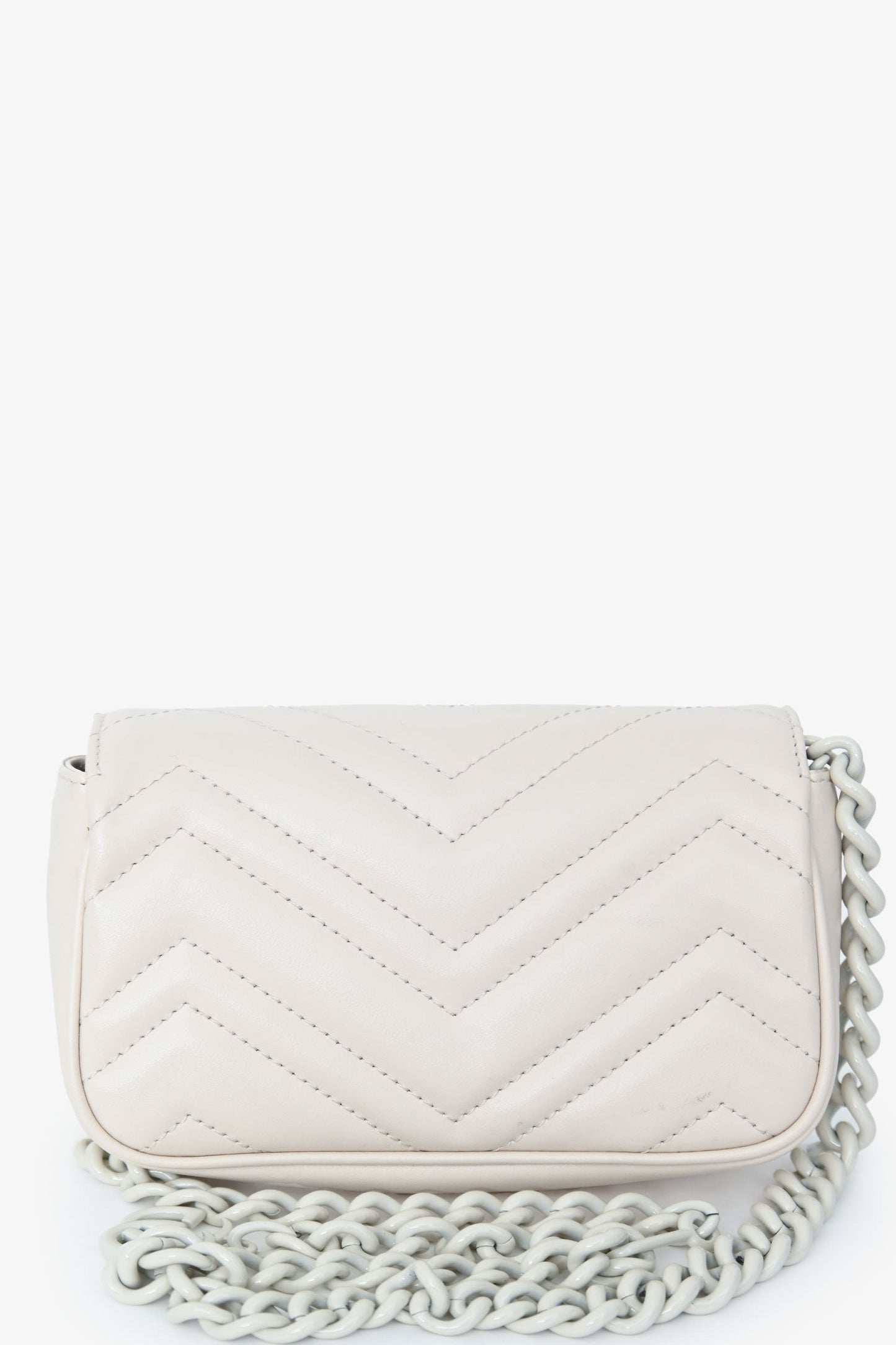 Gucci White Leather Chevron Quilted Super Mini GG Marmont Belt Bag