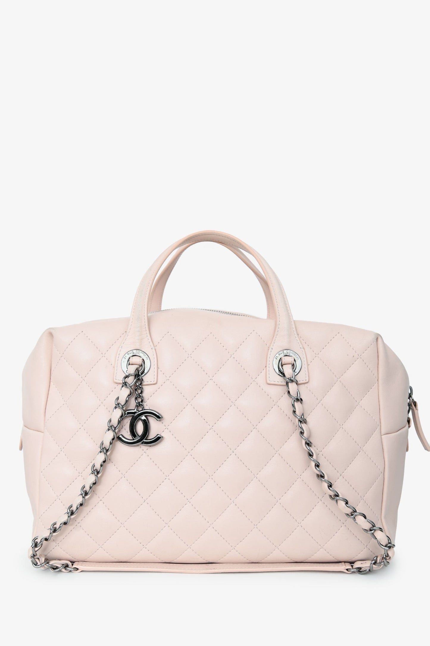 Chanel™ 2015/16 Pink Leather Quilted 'Feather Weight' Bowling Bag