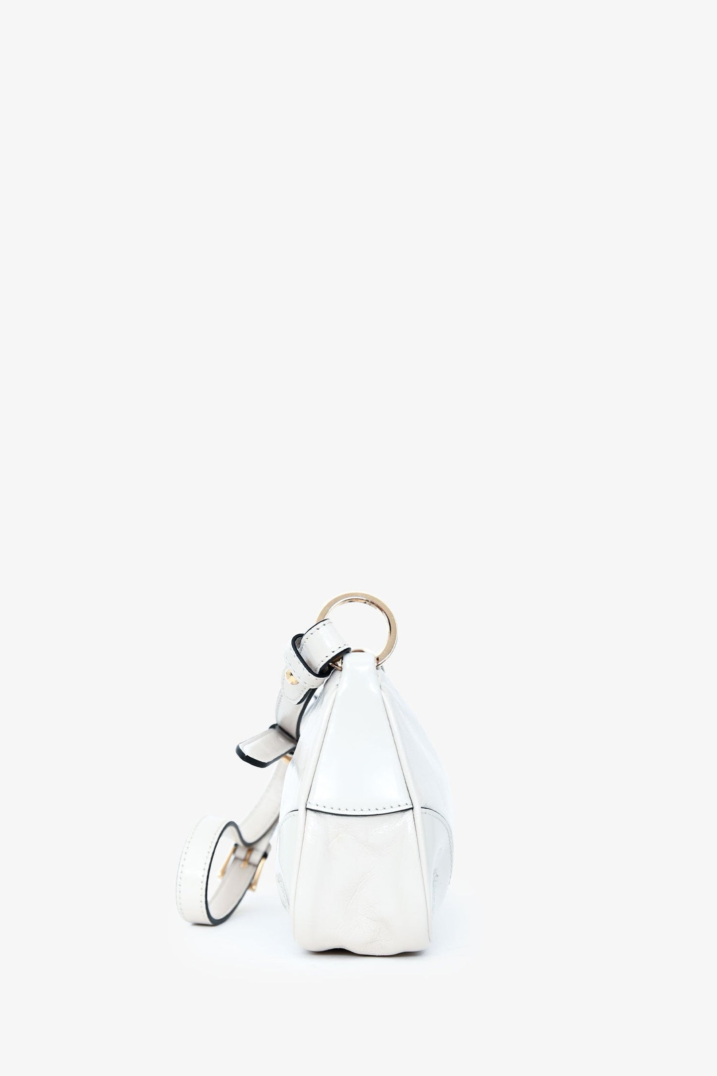 Prada White Leather 'Re-Edition 2002' Medium Shoulder Bag with Chain