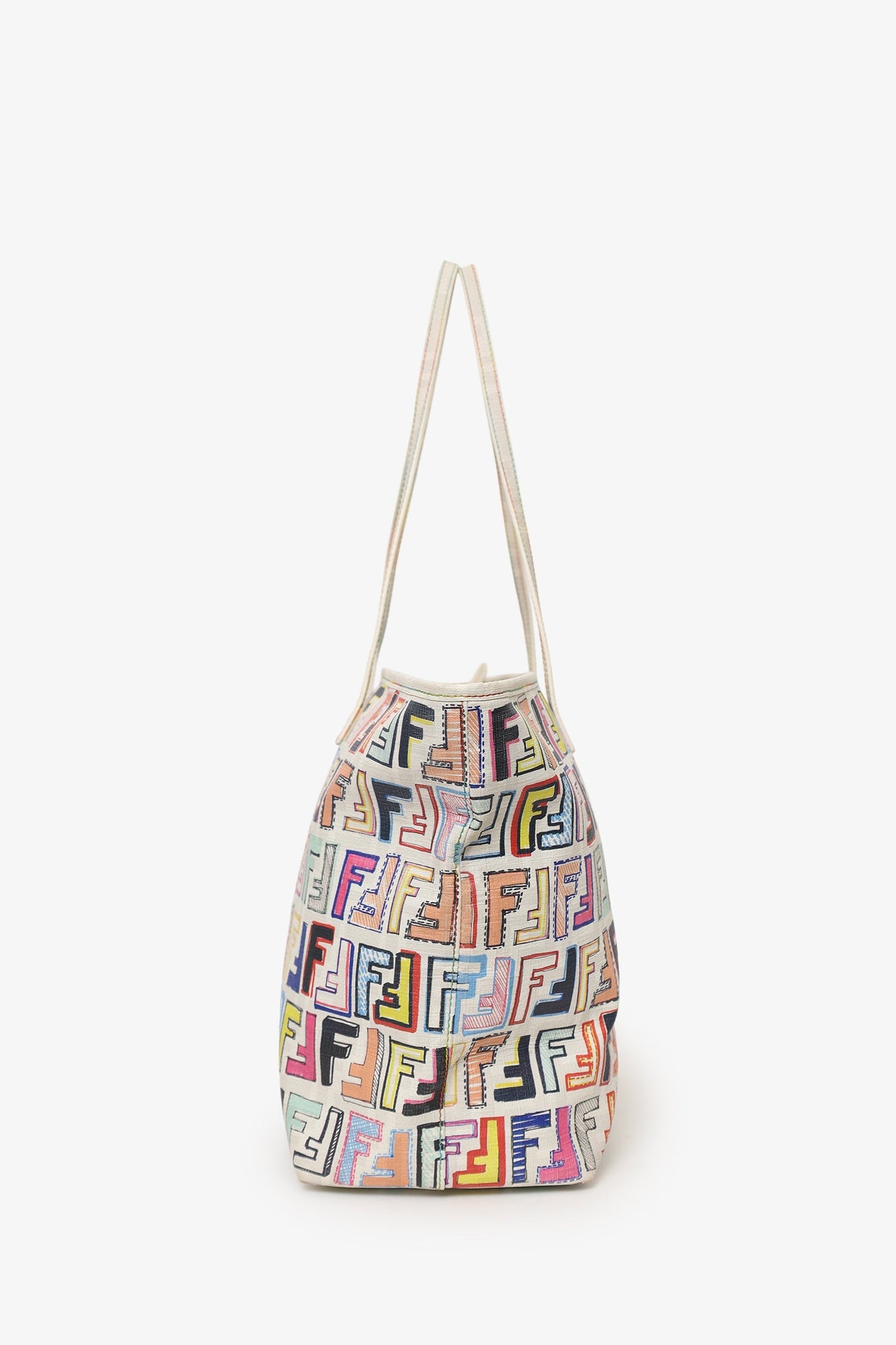 Fendi White/Multicolour Zucca Spalmati Roll Tote