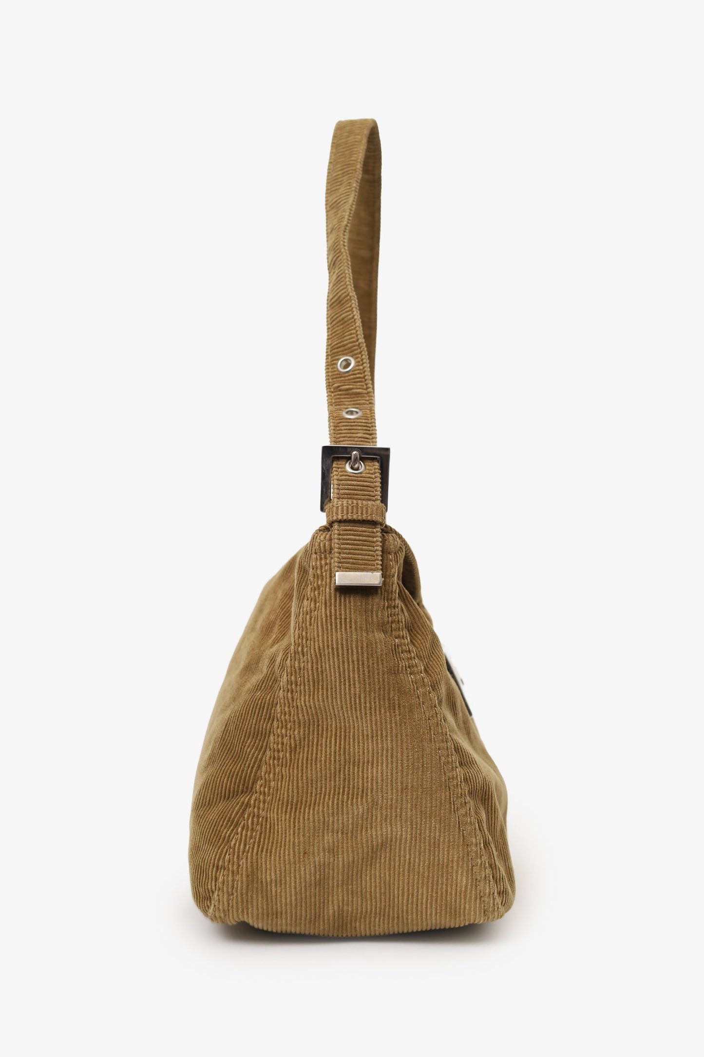 Fendi Brown Corduroy Double Flap Baguette Shoulder Bag
