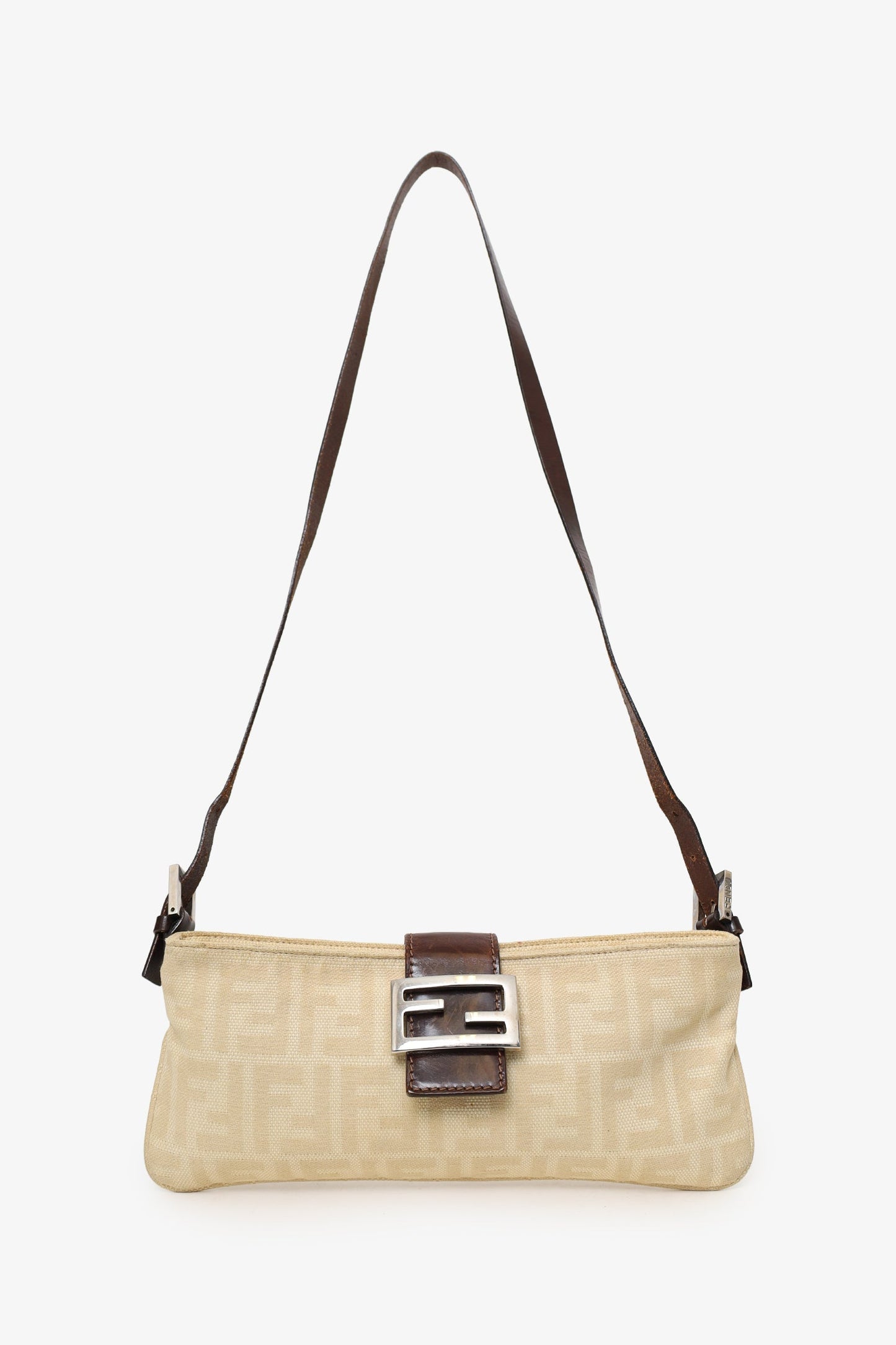 Fendi Beige FF Zucca Canvas Baguette Pochette