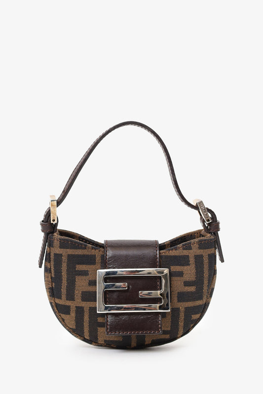 Fendi Brown Zucca Print Canvas Mini Half Moon Shoulder Bag