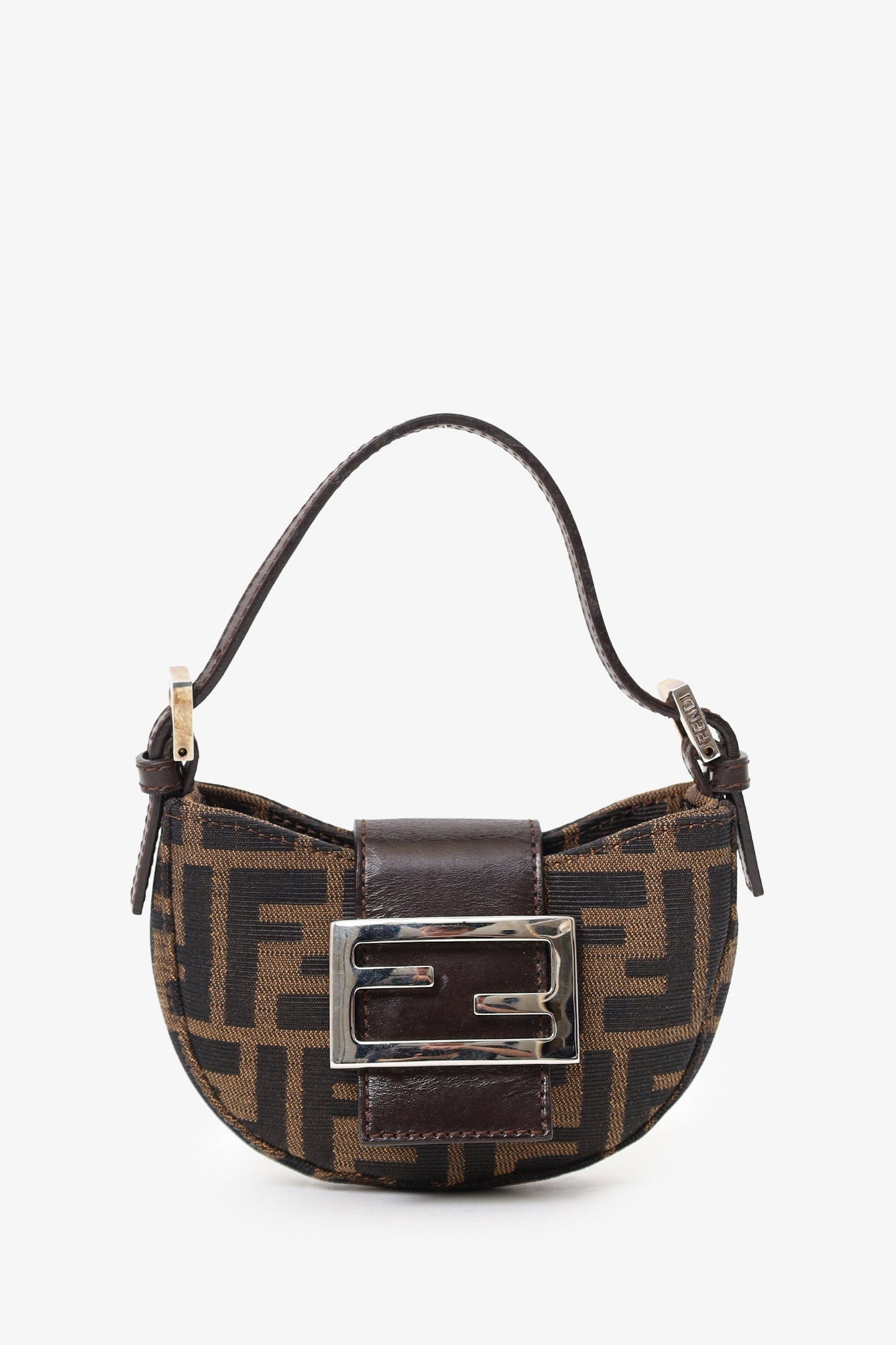 Fendi Brown Zucca Print Canvas Mini Half Moon Baguette Bag