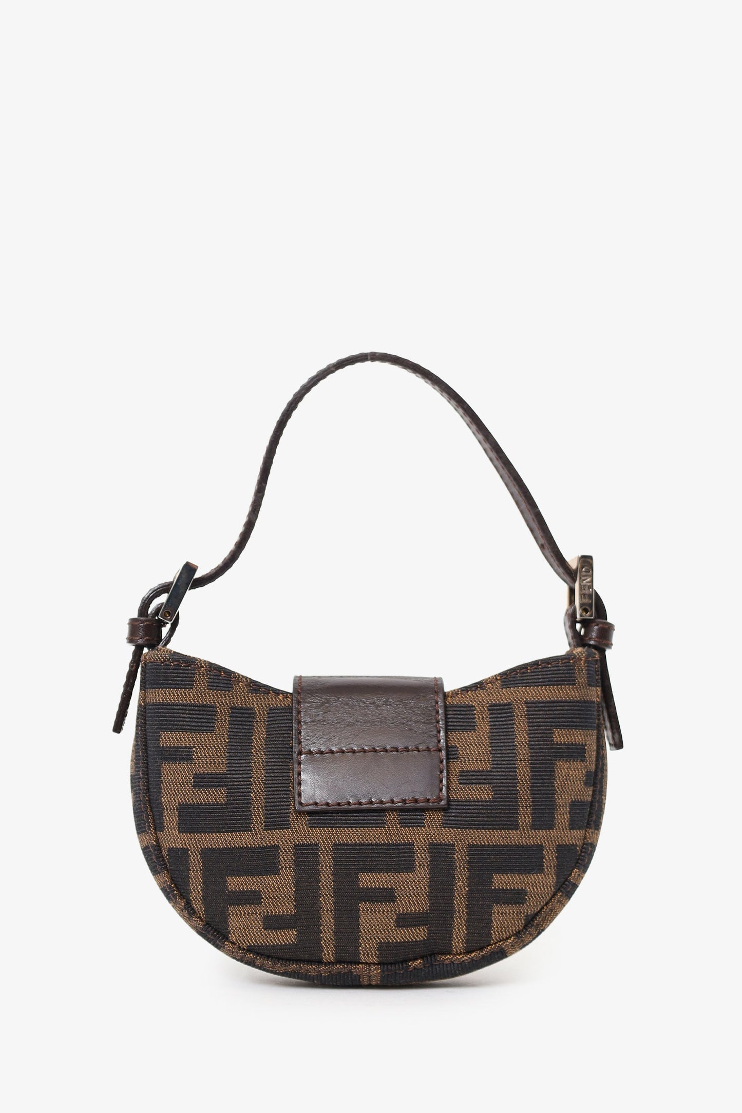 Fendi Brown Zucca Print Canvas Mini Half Moon Baguette Bag