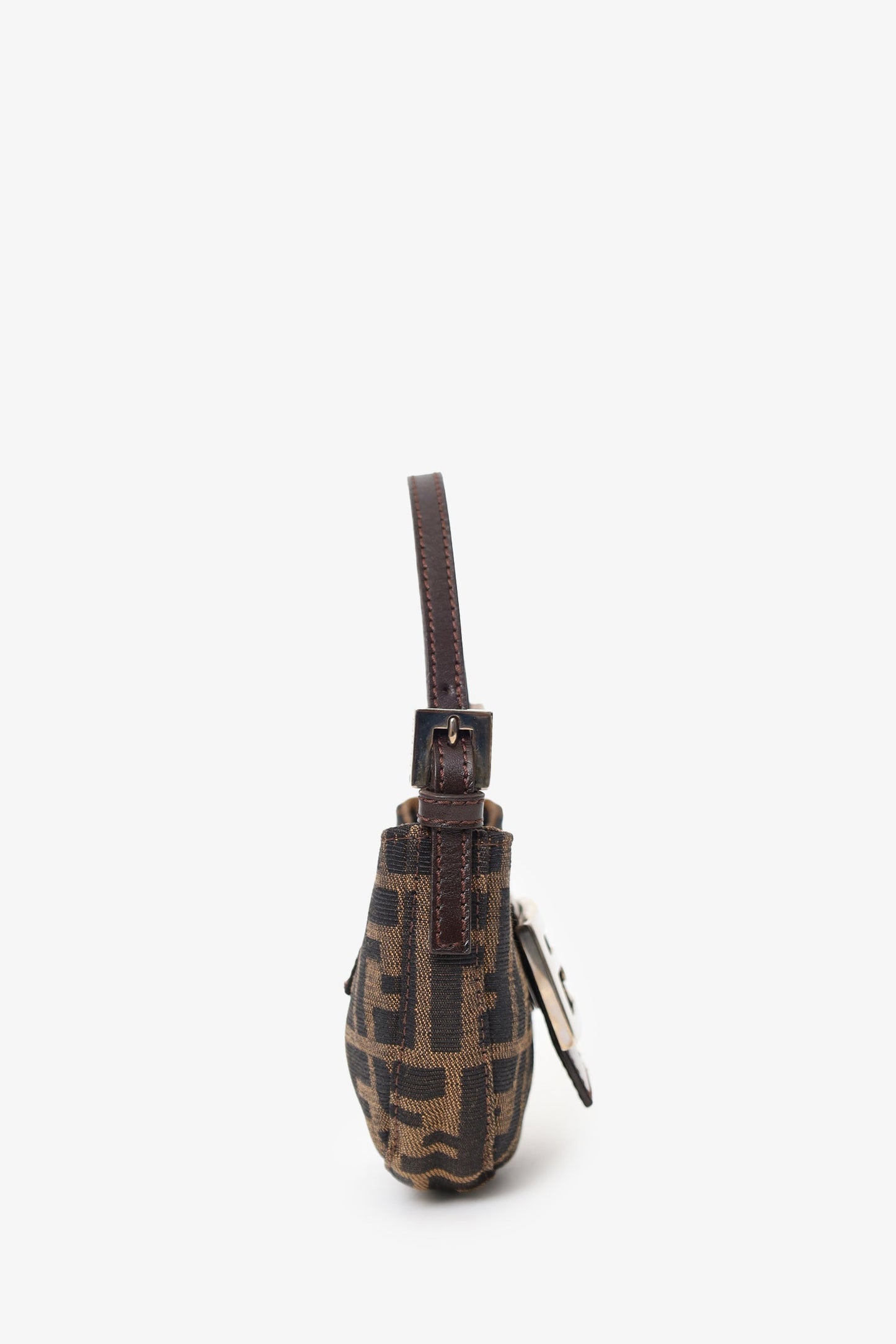 Fendi Brown Zucca Print Canvas Mini Half Moon Baguette Bag