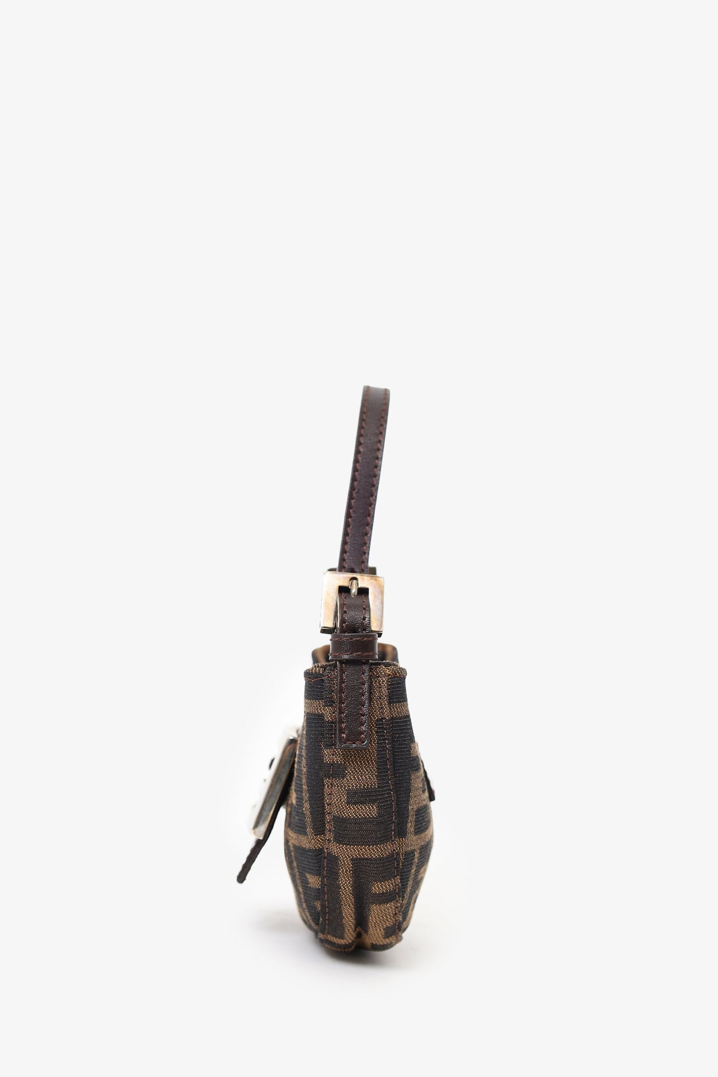 Fendi Brown Zucca Print Canvas Mini Half Moon Baguette Bag