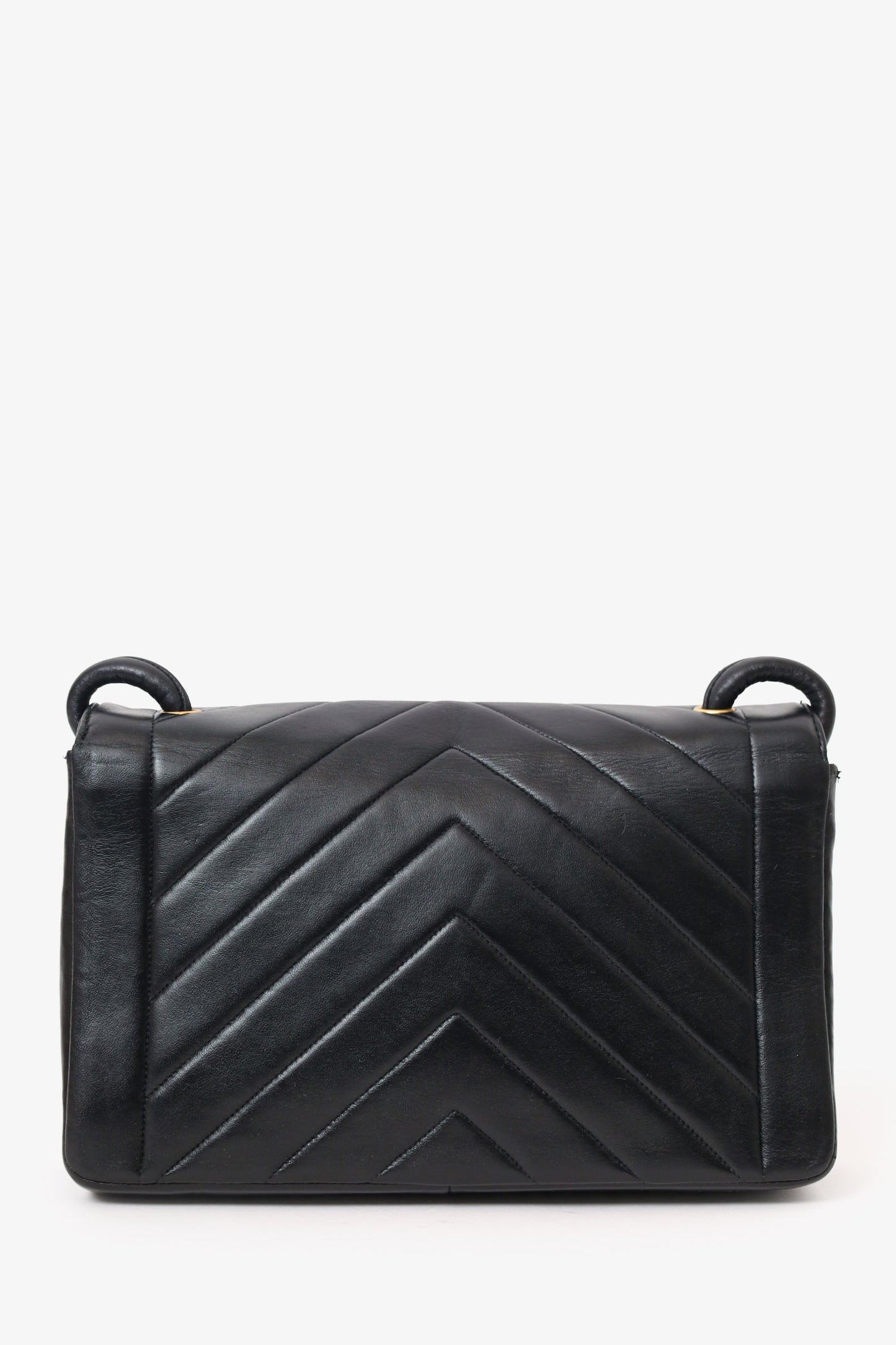 Chanel™ 1991-94 Black Chevron Leather Medium Envelope Flap Bag